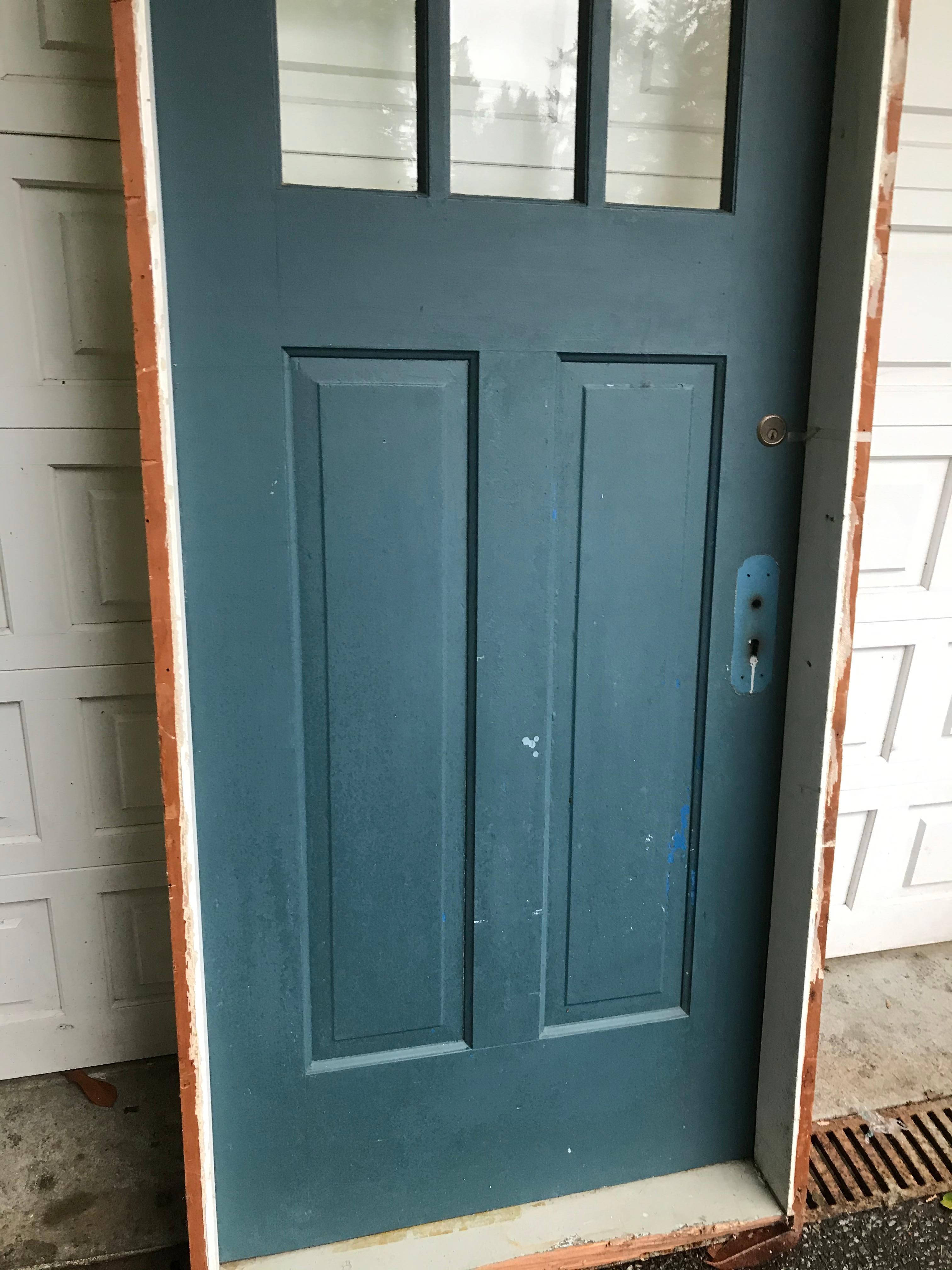 Arts and Crafts Large Arts & Crafts Craftsman Solid Wood Framed Door with Window & Hardware For Sale