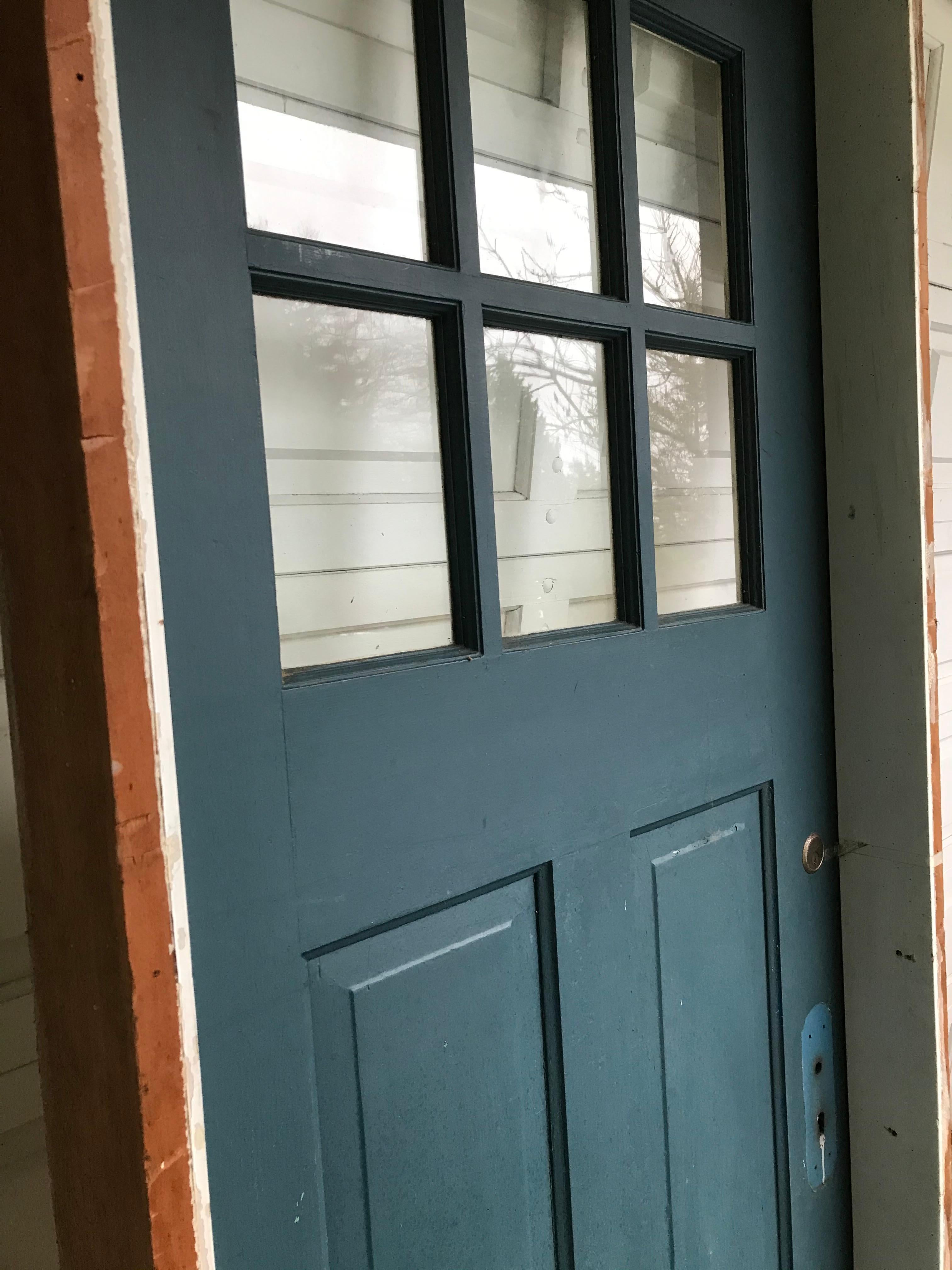 Canadian Large Arts & Crafts Craftsman Solid Wood Framed Door with Window & Hardware For Sale