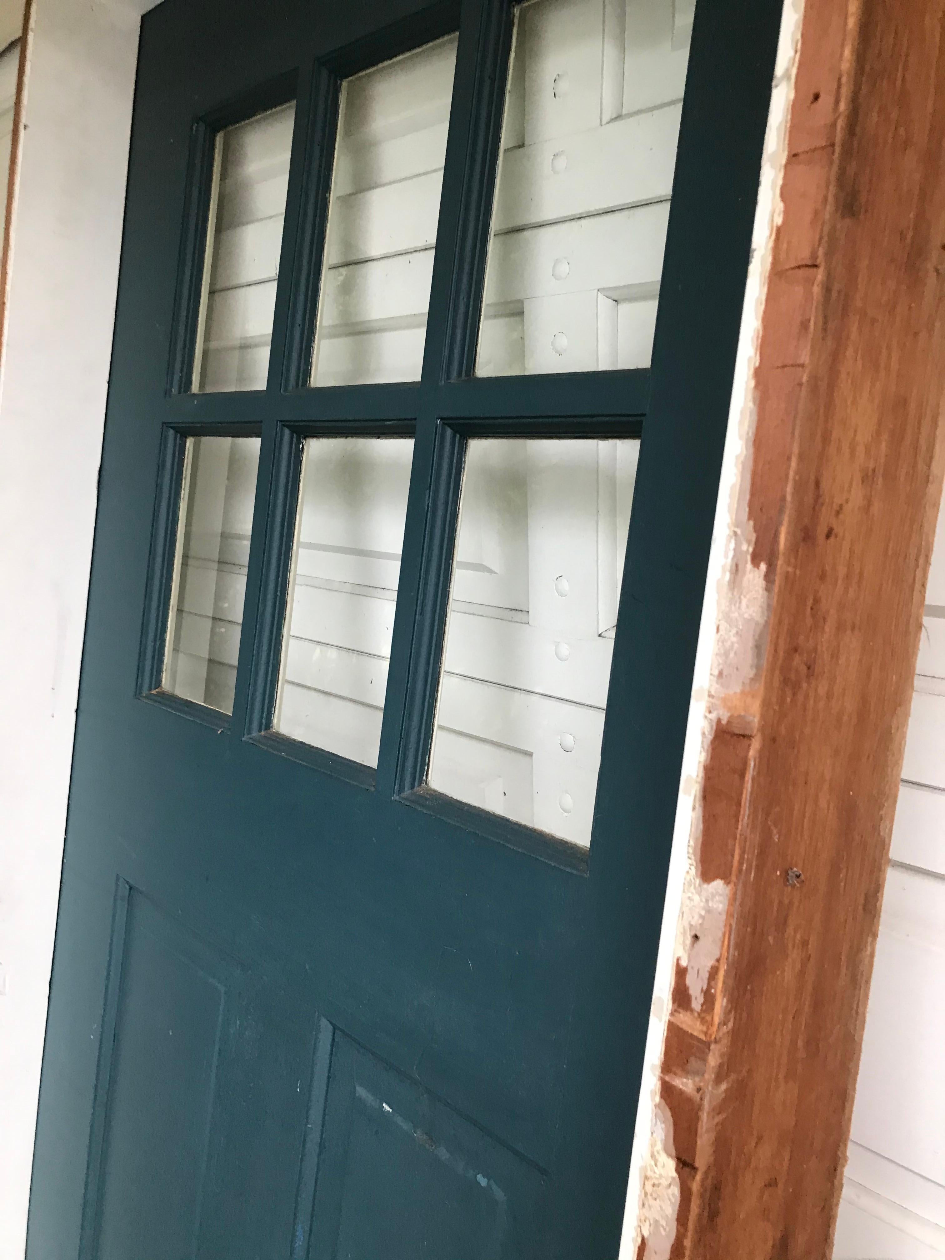 Large Arts & Crafts Craftsman Solid Wood Framed Door with Window & Hardware In Good Condition For Sale In Vancouver, British Columbia