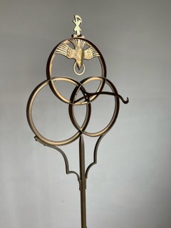 Large Arts & Crafts Era, Bronze Church Incense Burner Floor Stand w. Christogram