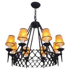 Großer schmiedeeiserner Arts & Crafts-Kronleuchter mit 8 Lights, Finnland 1930er Jahre