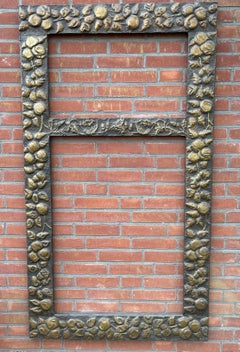 Large Arts & Crafts Hand-Hammered & Embossed Brass Wall Mirror or Picture Frame