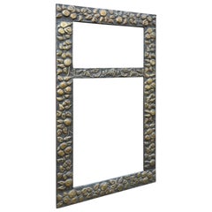 Large Arts & Crafts Hand-Hammered & Embossed Brass Wall Mirror or Picture Frame