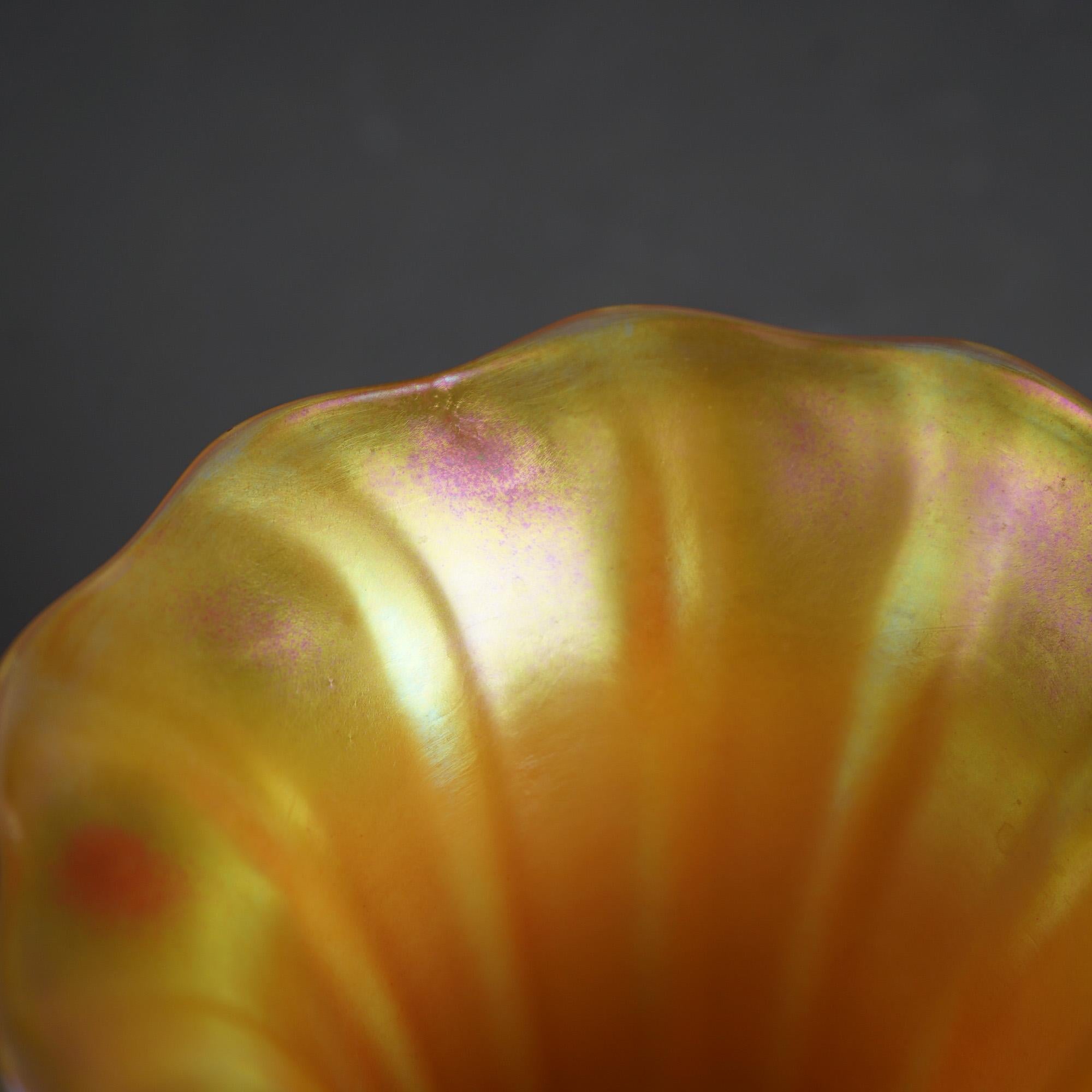 20th Century Large Arts &Crafts Quezal Calcite & Gold Art Glass Tulip Form Light Shade C1920