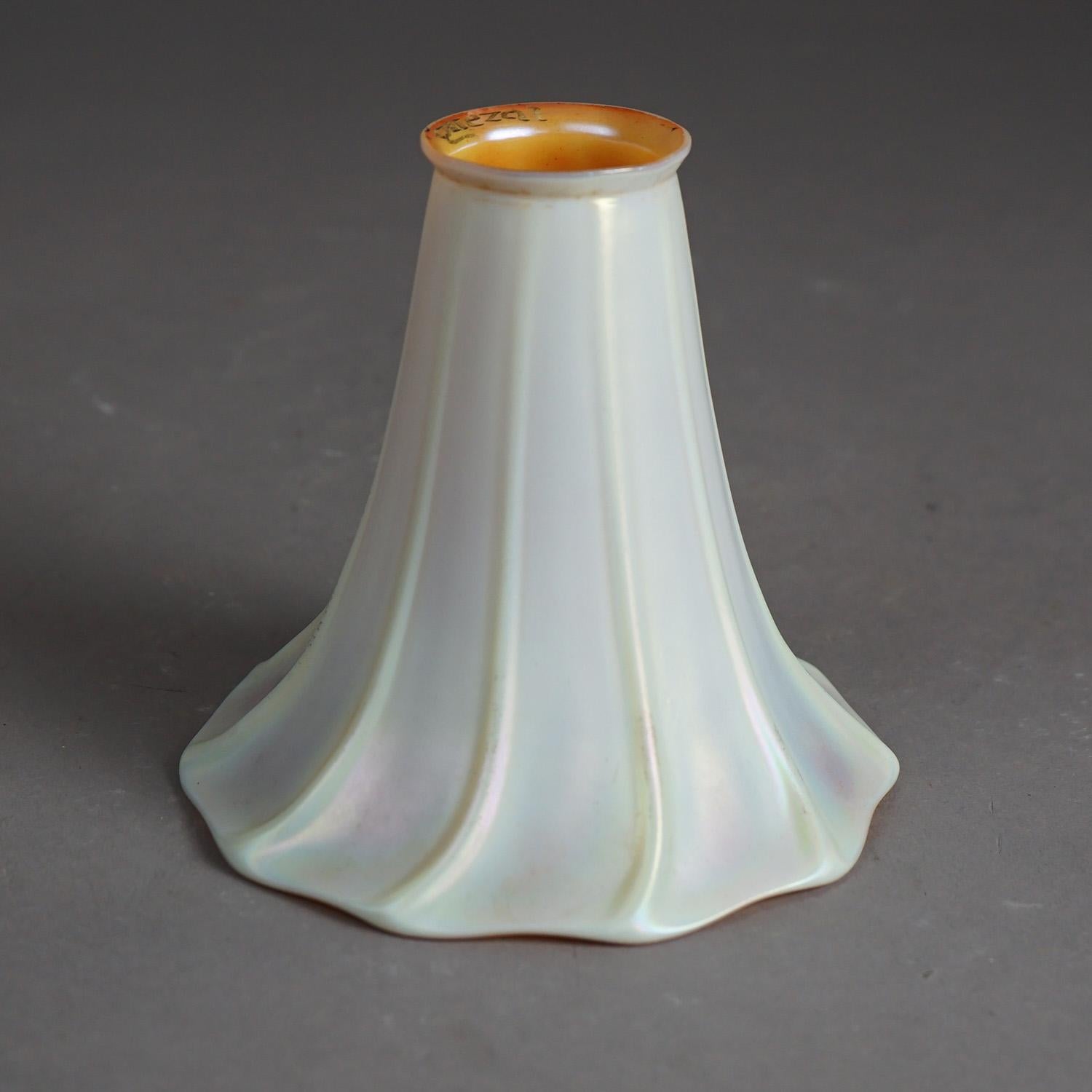 Large Arts &Crafts Quezal Calcite & Gold Art Glass Tulip Form Light Shade C1920 2