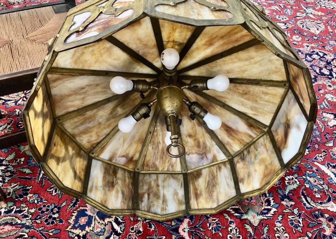 Large Arts & Crafts Slag Glass Chandelier, Stickley Era  W7436  SALE  20% OFF 2