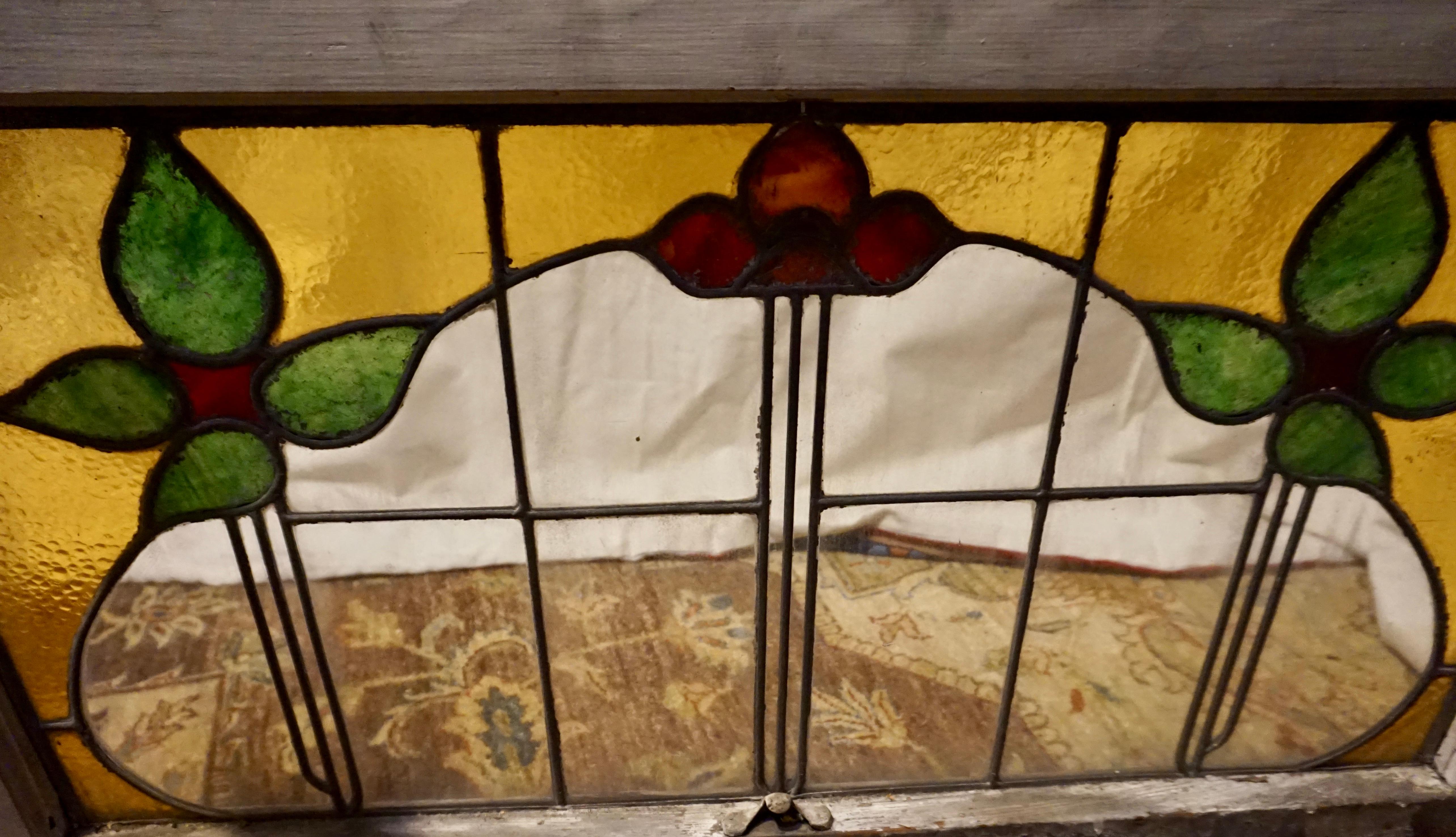 Early 20th Century Large Arts & Crafts Stained Glass Window with Floral Theme For Sale