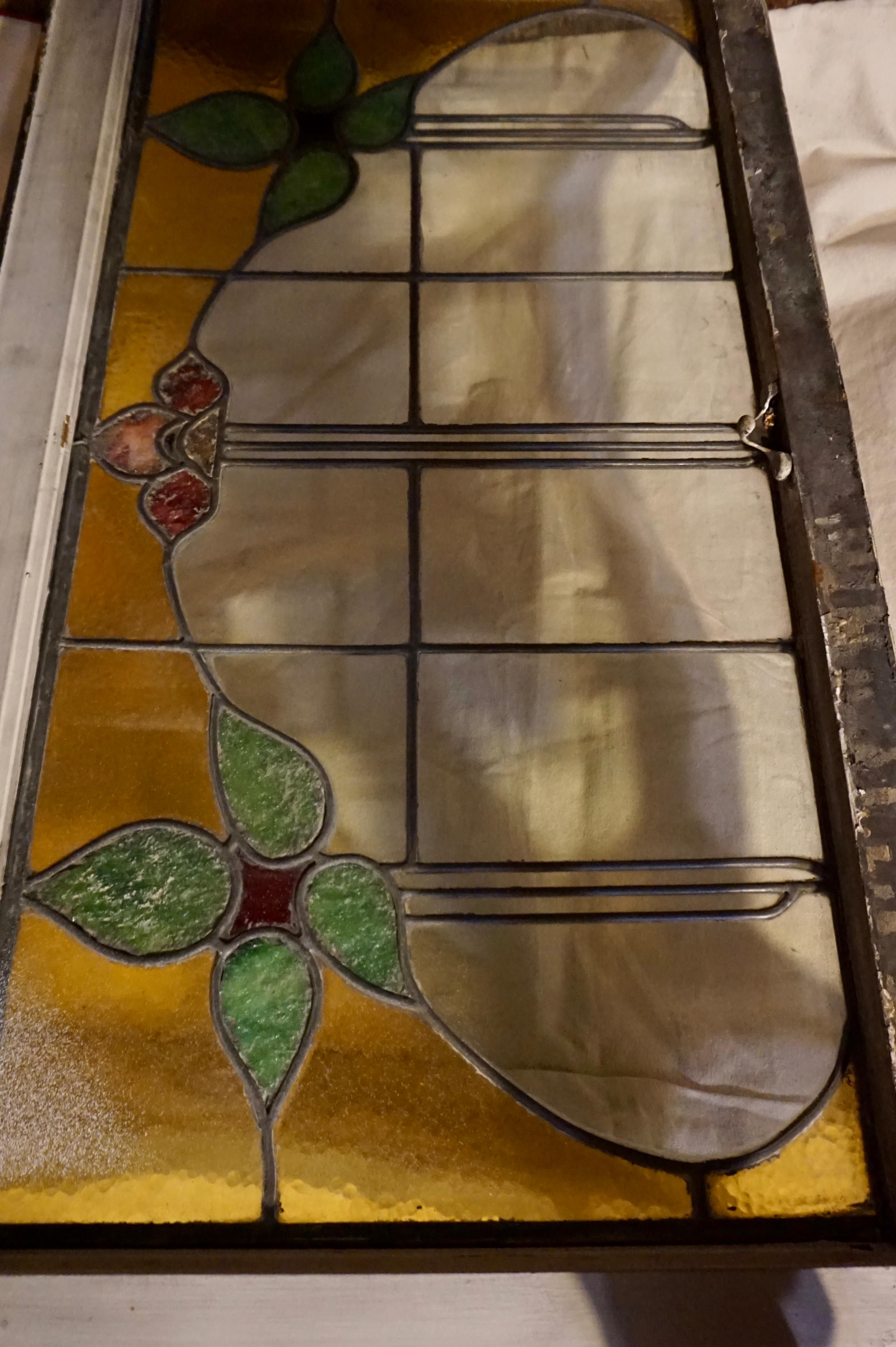 Large Arts & Crafts Stained Glass Window with Floral Theme For Sale 3
