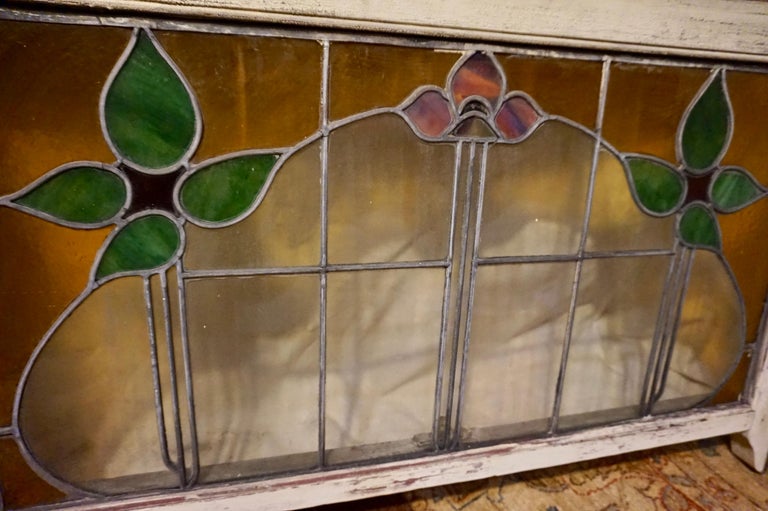 Large Arts and Crafts Stained Glass Window with Floral Theme For Sale