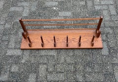 Large Arts & Crafts Tiger Oak Wall Coat Rack w. Shelf and Six Hand-Carved Hooks