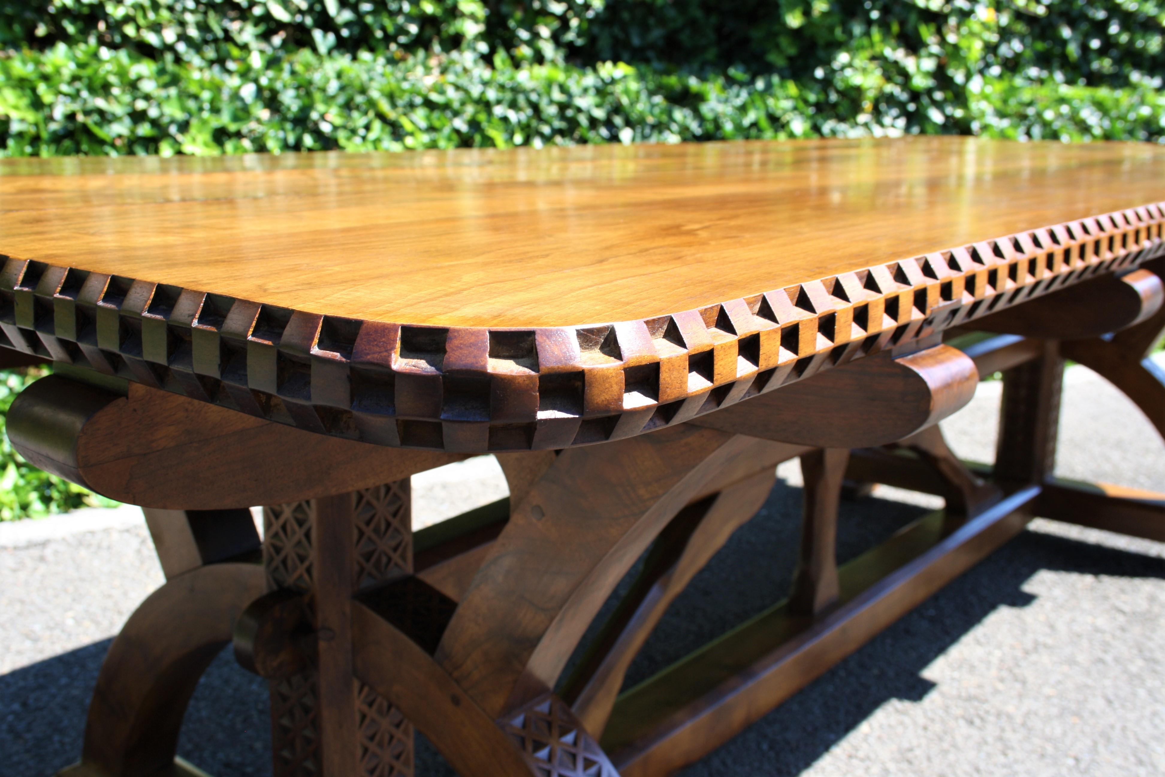 Hand-Carved Large Arts & Crafts Walnut Library Table by Arthur Romney Green