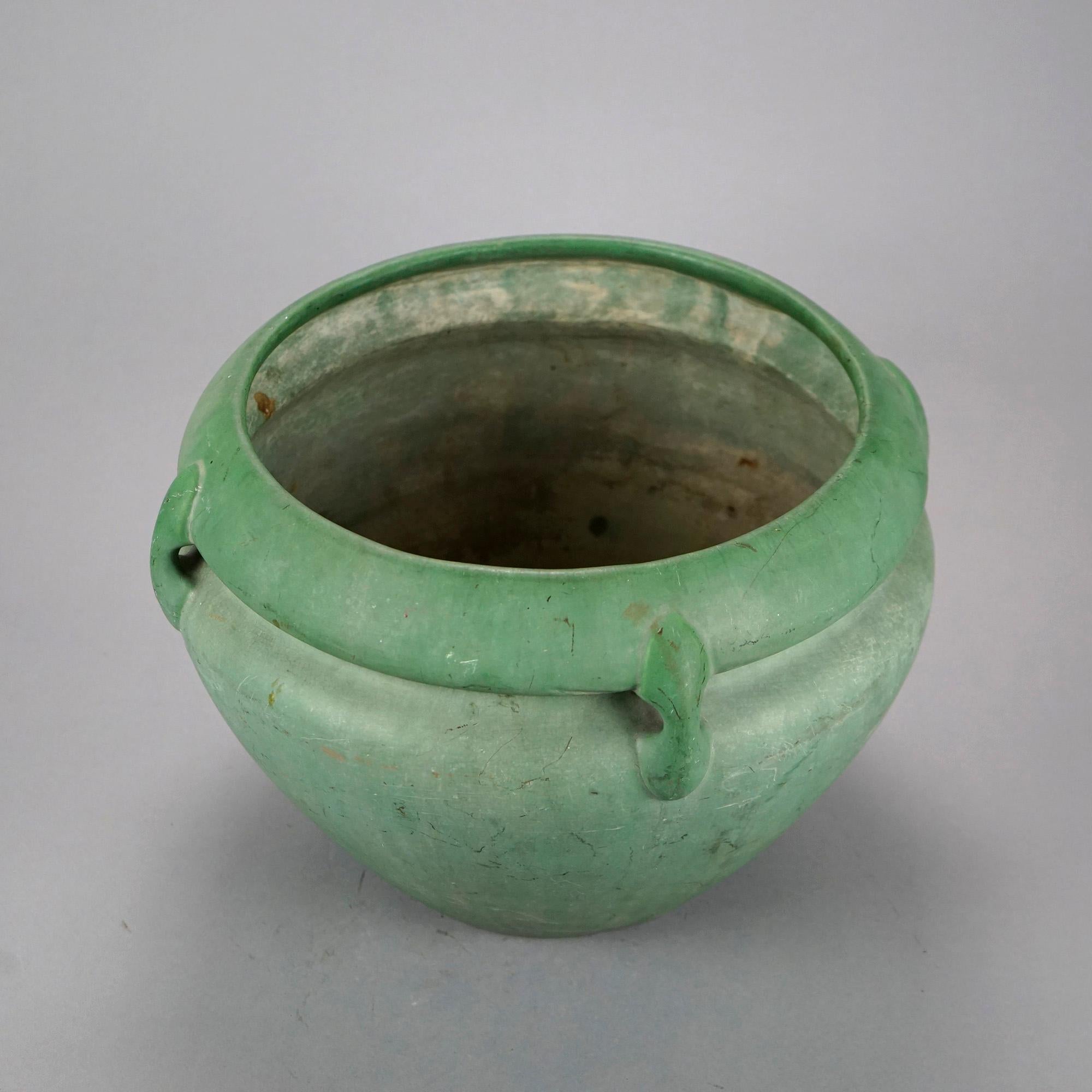 Large Arts & Crafts Weller Pottery School Matte Green Buttress Jardiniere, c1910 In Good Condition In Big Flats, NY