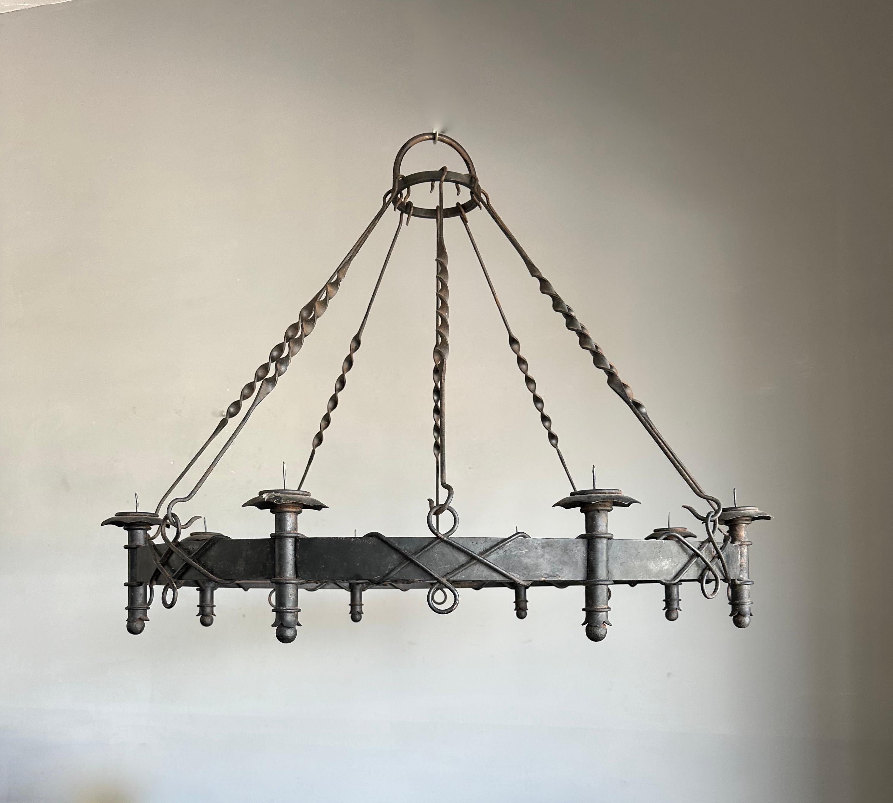 Large Arts & Crafts Wrought Iron Chandelier for Dining Room or Restaurant Etc For Sale 8