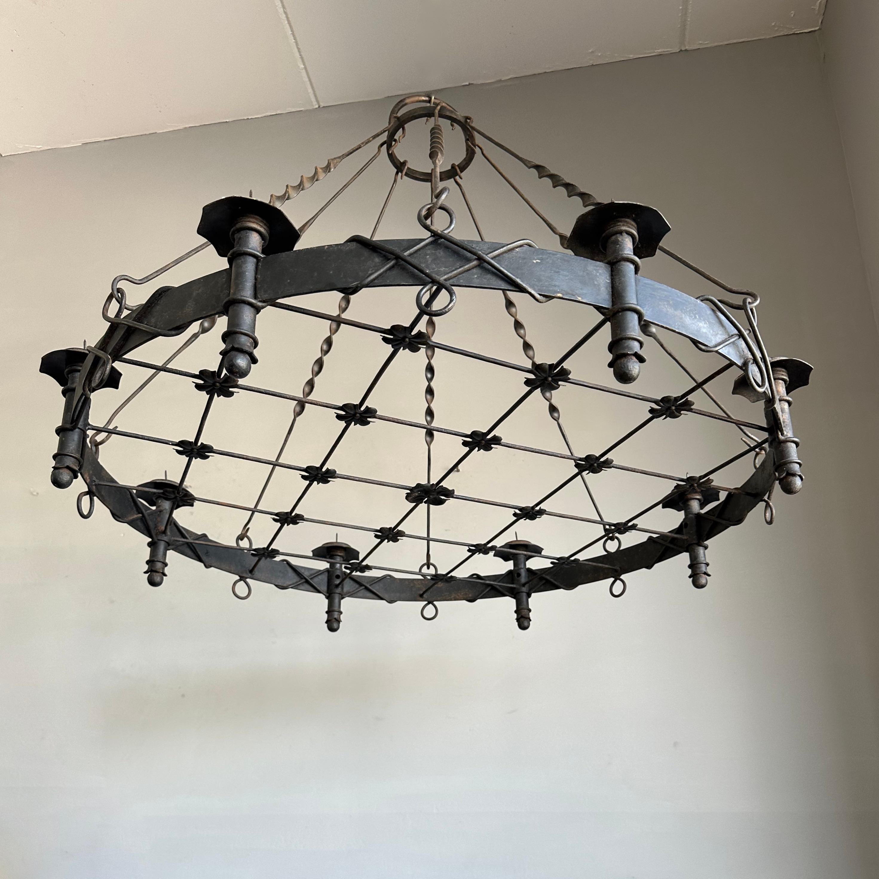 Large Arts & Crafts Wrought Iron Chandelier for Dining Room or Restaurant Etc For Sale 9