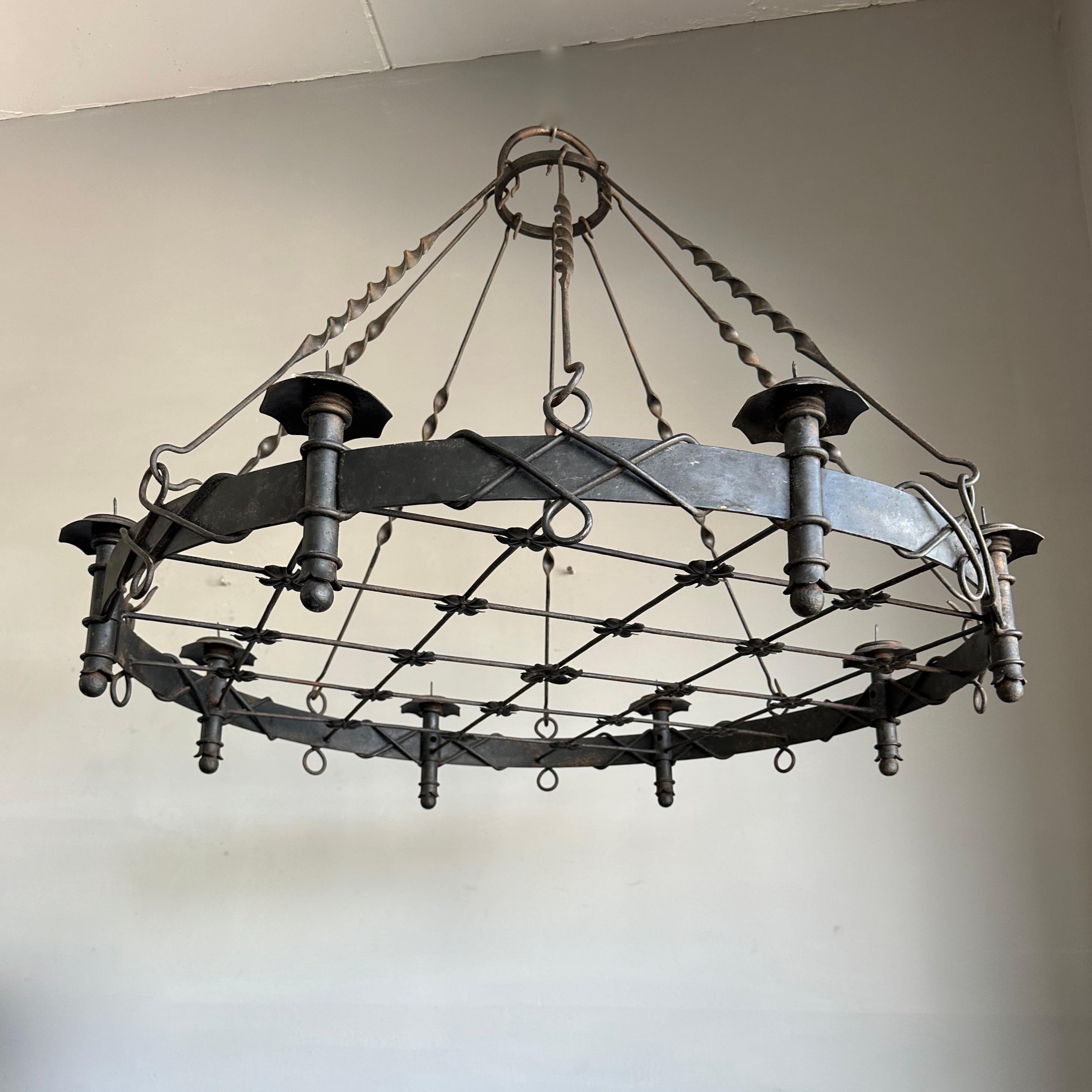 Large Arts & Crafts Wrought Iron Chandelier for Dining Room or Restaurant Etc For Sale 10