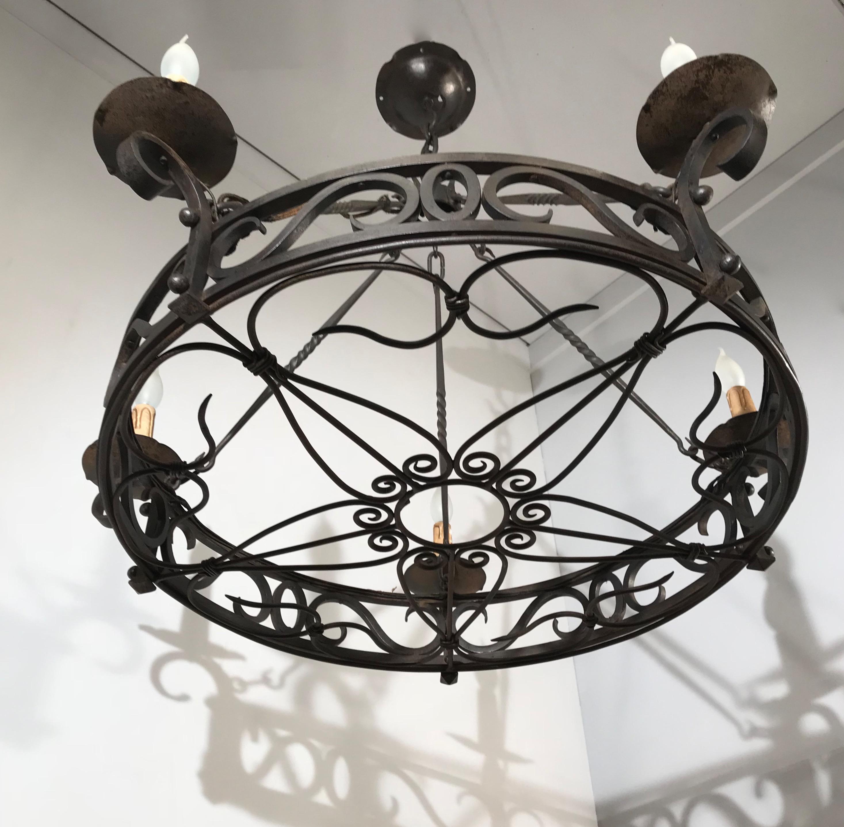 Large Arts & Crafts Wrought Iron Chandelier for Dining Room or Restaurant Etc. 11
