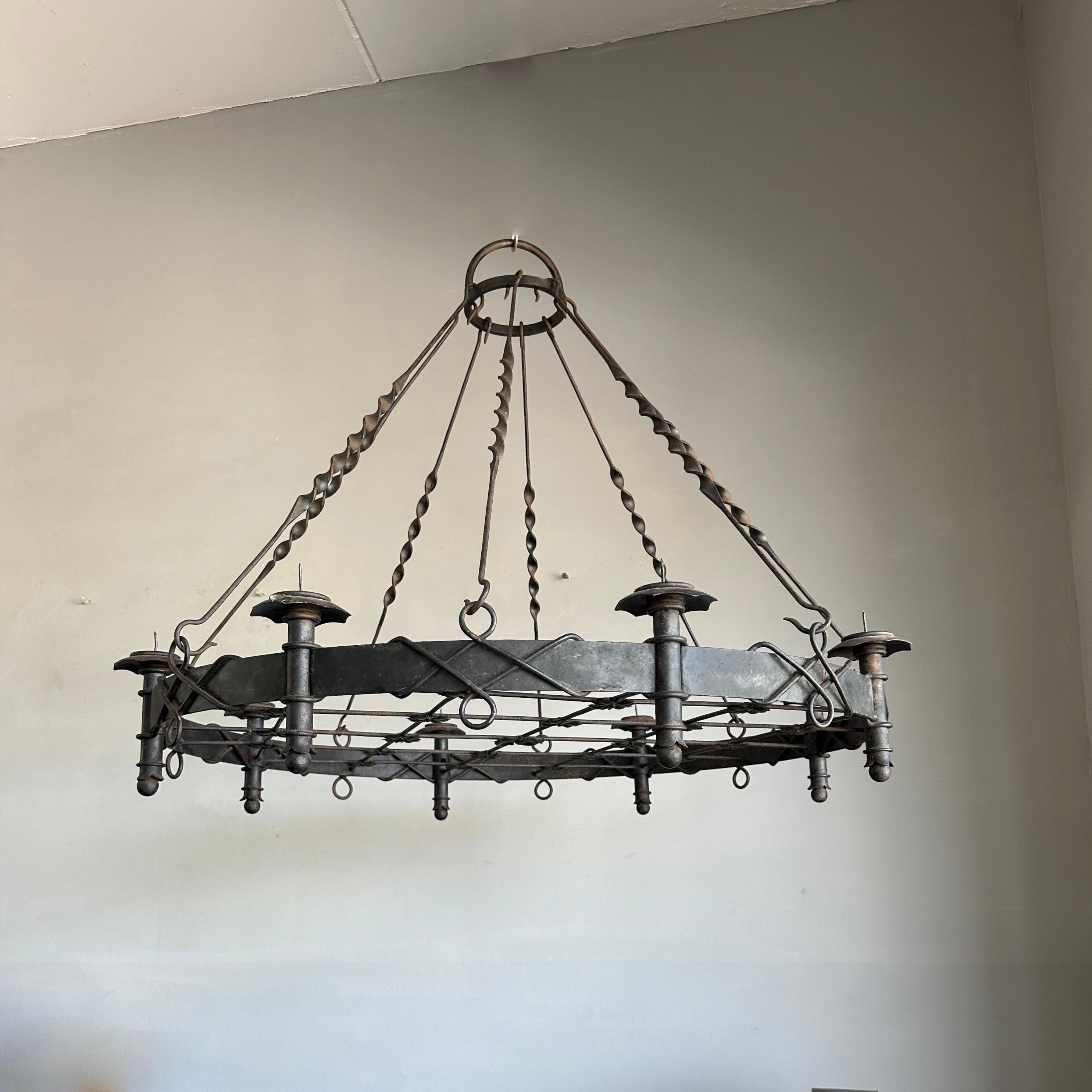 Large Arts & Crafts Wrought Iron Chandelier for Dining Room or Restaurant Etc For Sale 11