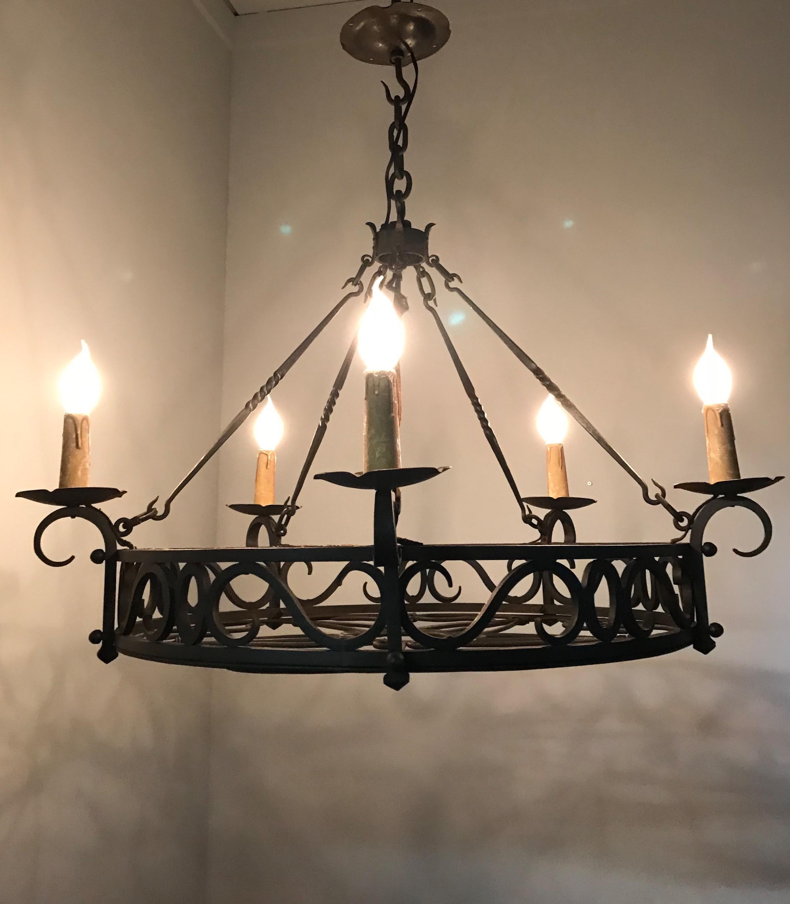 Large Arts & Crafts Wrought Iron Chandelier for Dining Room or Restaurant Etc. 12