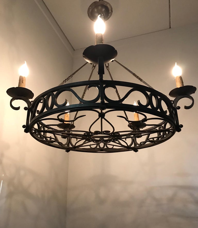 Large Arts And Crafts Wrought Iron Chandelier For Dining