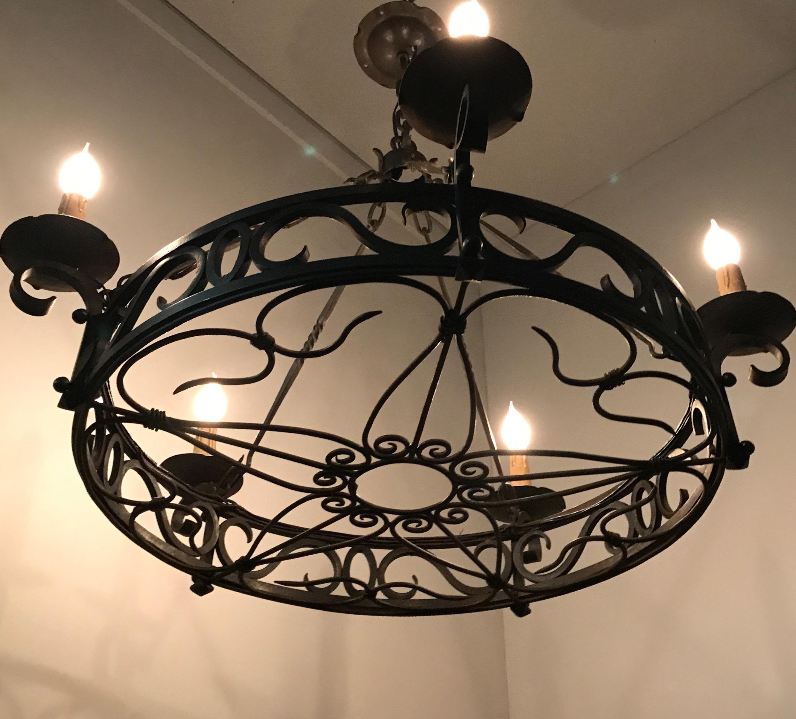 Arts and Crafts Large Arts & Crafts Wrought Iron Chandelier for Dining Room or Restaurant Etc.