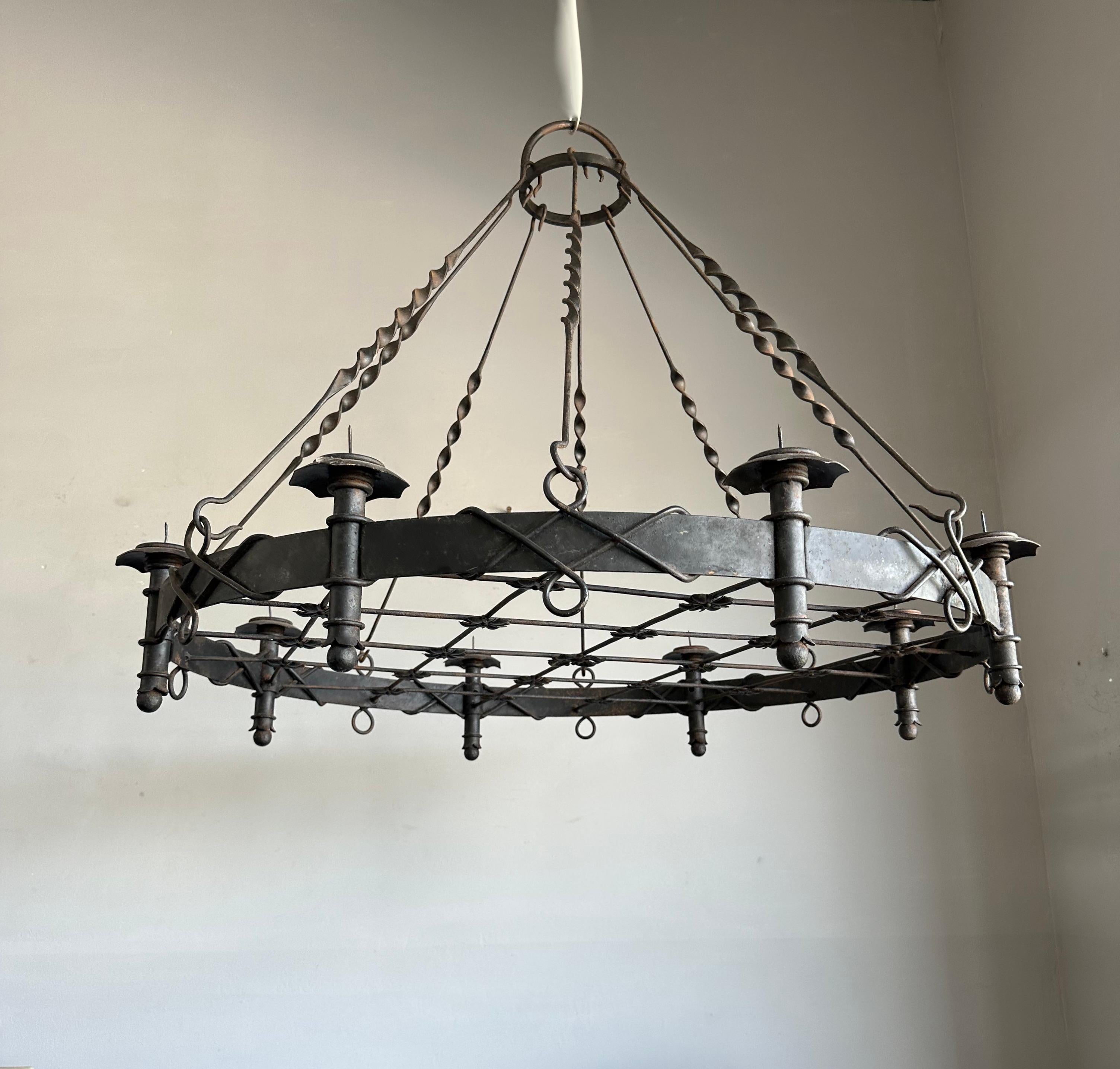 Arts and Crafts Large Arts & Crafts Wrought Iron Chandelier for Dining Room or Restaurant Etc For Sale