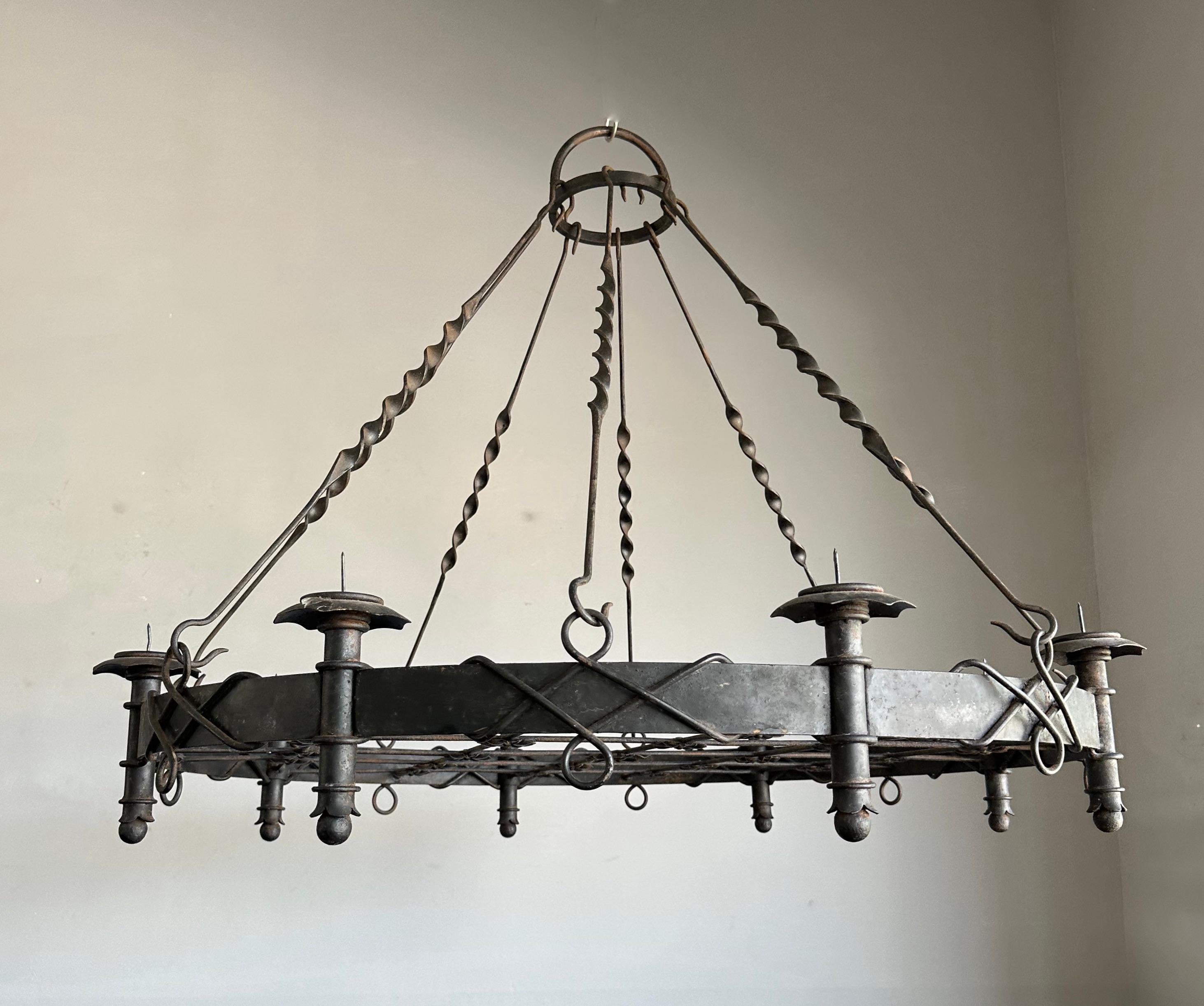 European Large Arts & Crafts Wrought Iron Chandelier for Dining Room or Restaurant Etc For Sale
