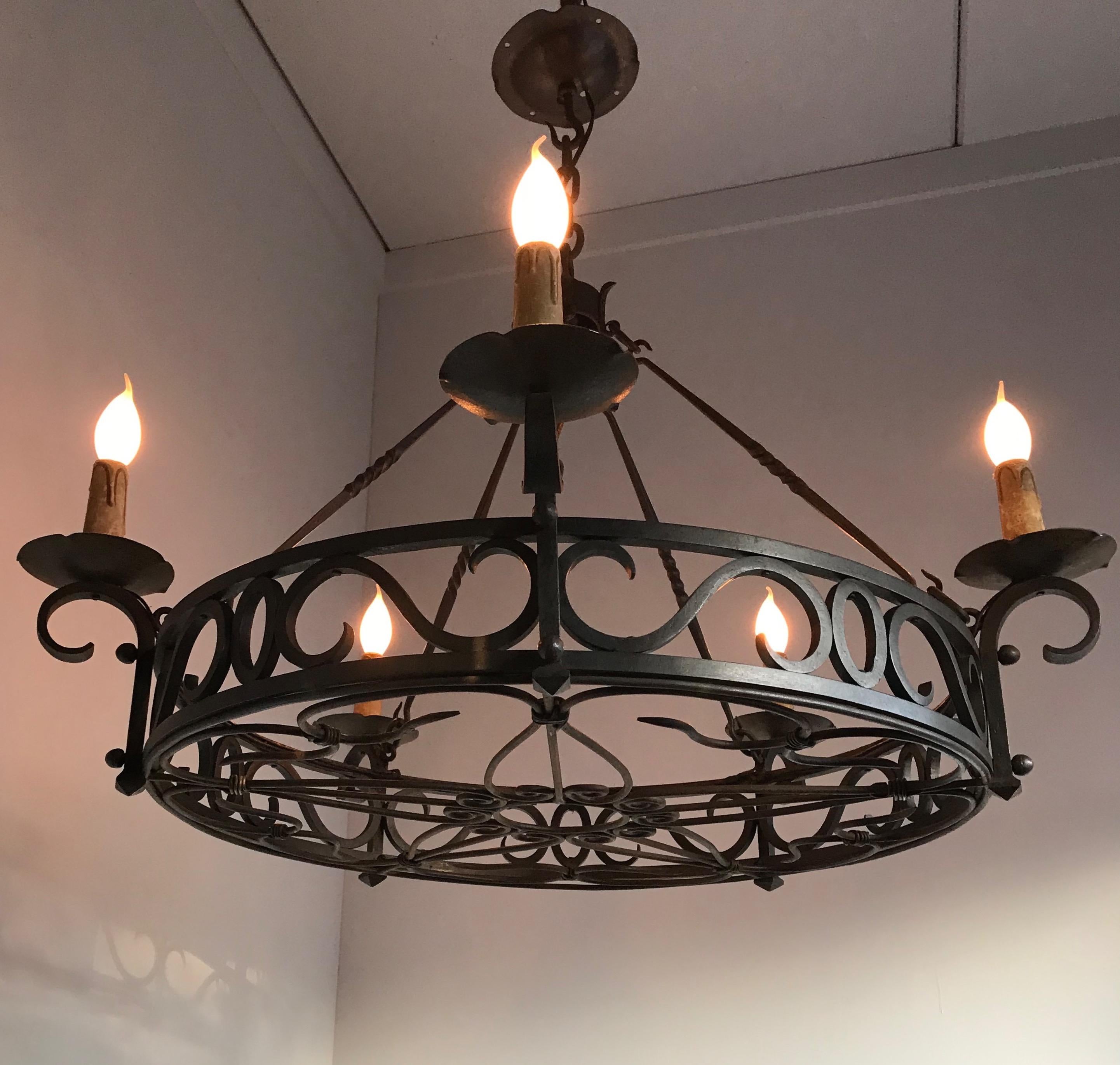 Forged Large Arts & Crafts Wrought Iron Chandelier for Dining Room or Restaurant Etc.