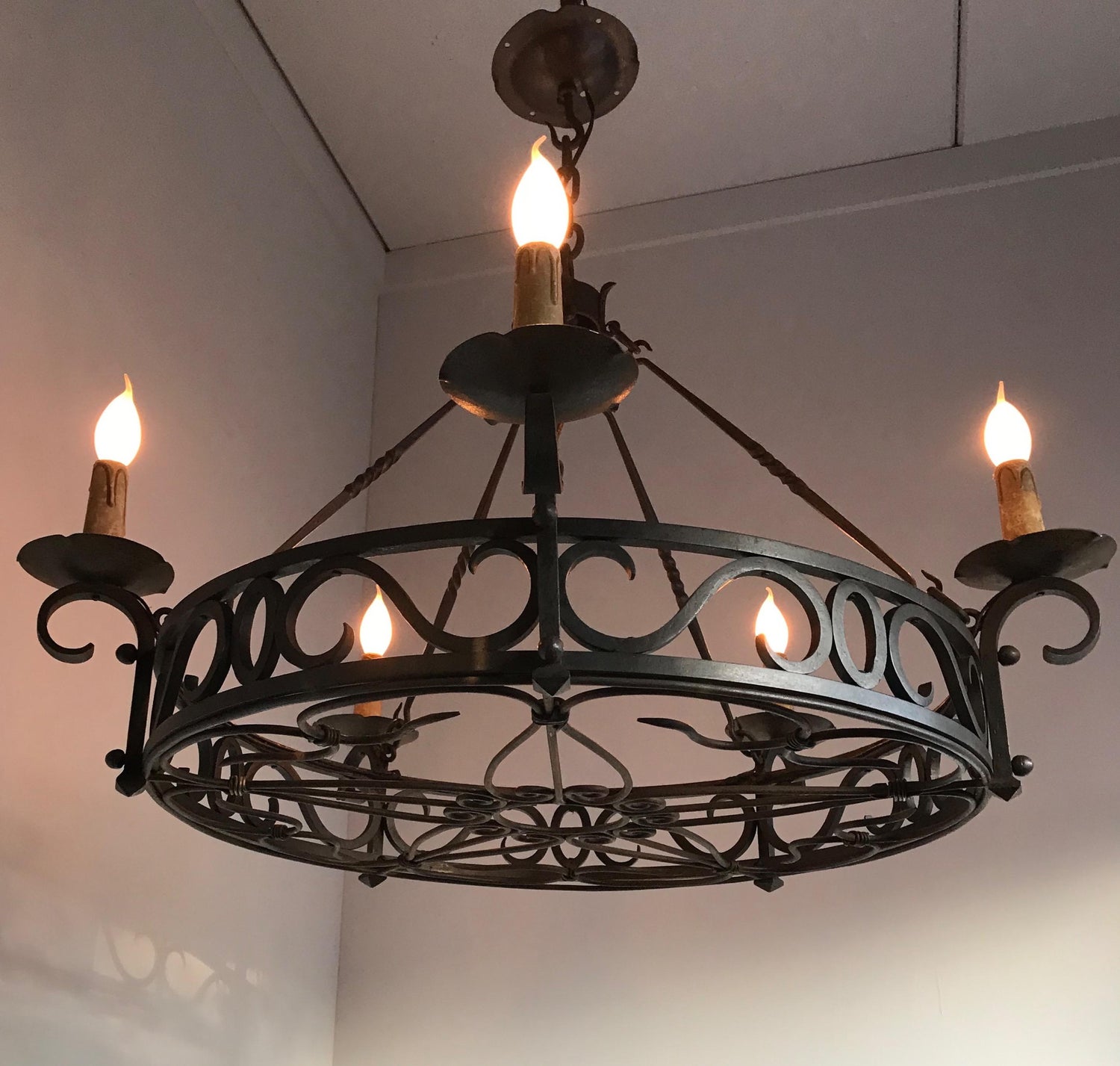 Large Arts And Crafts Wrought Iron Chandelier For Dining