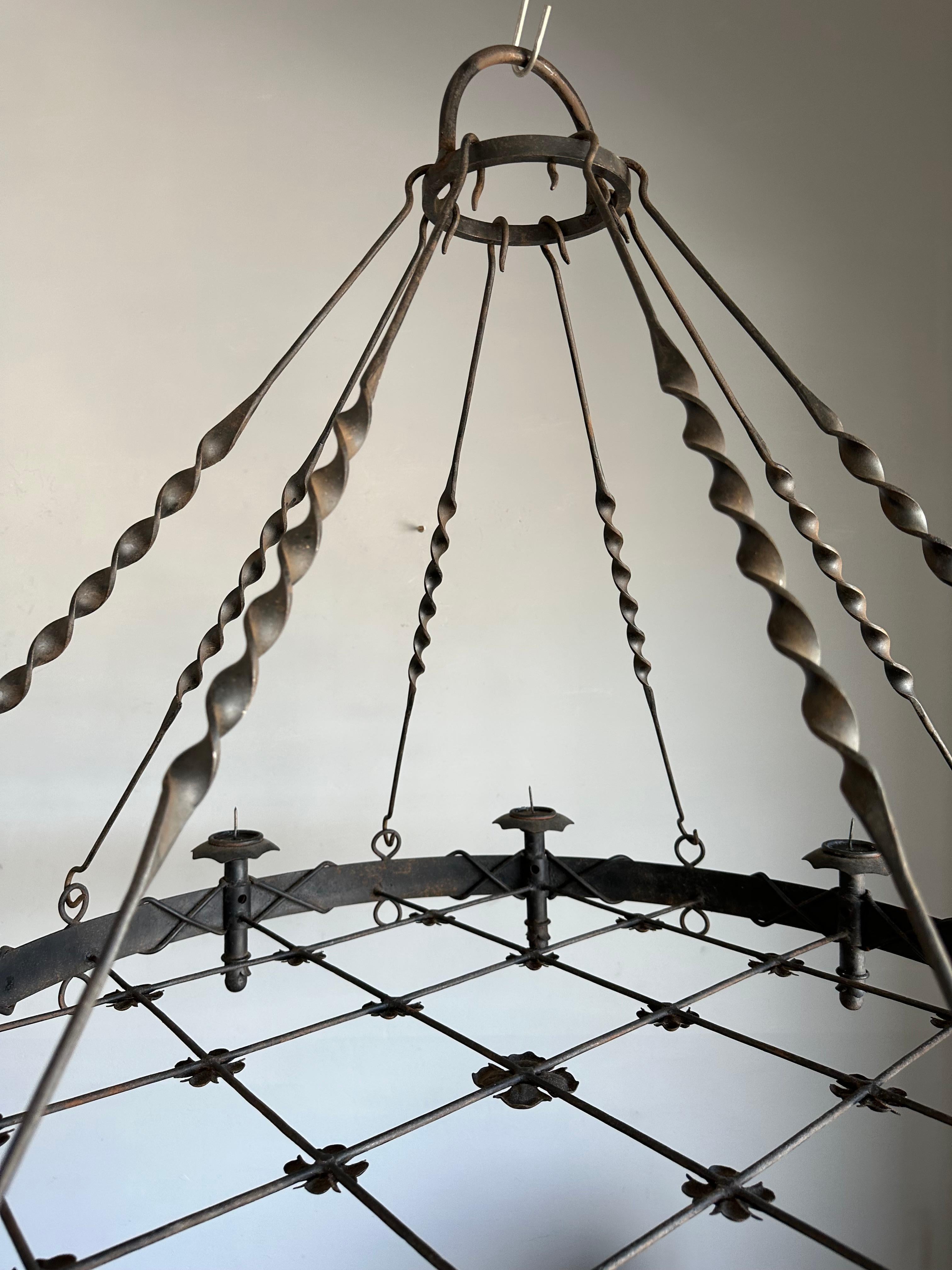 Blackened Large Arts & Crafts Wrought Iron Chandelier for Dining Room or Restaurant Etc For Sale