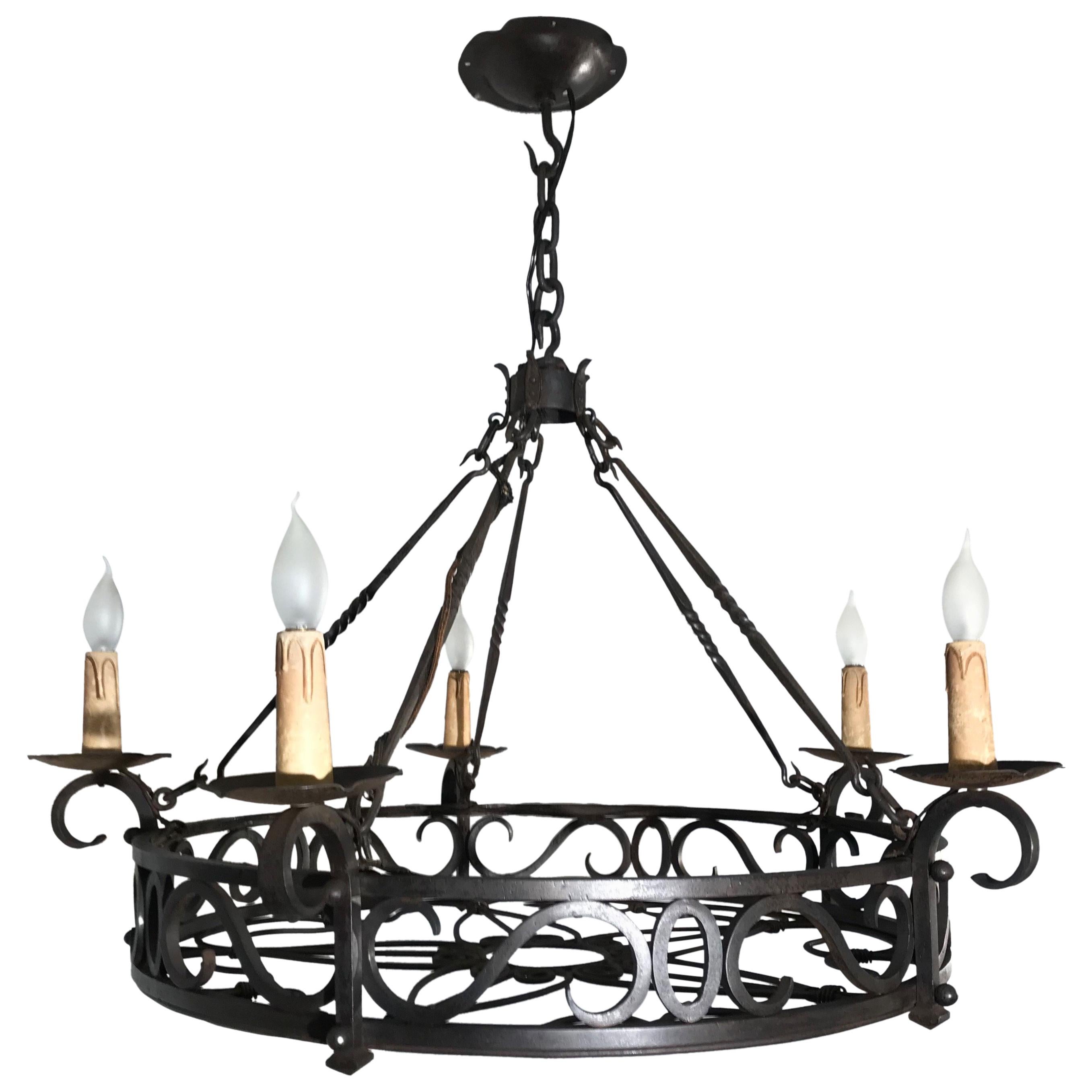 Large Arts & Crafts Wrought Iron Chandelier for Dining Room or Restaurant Etc.