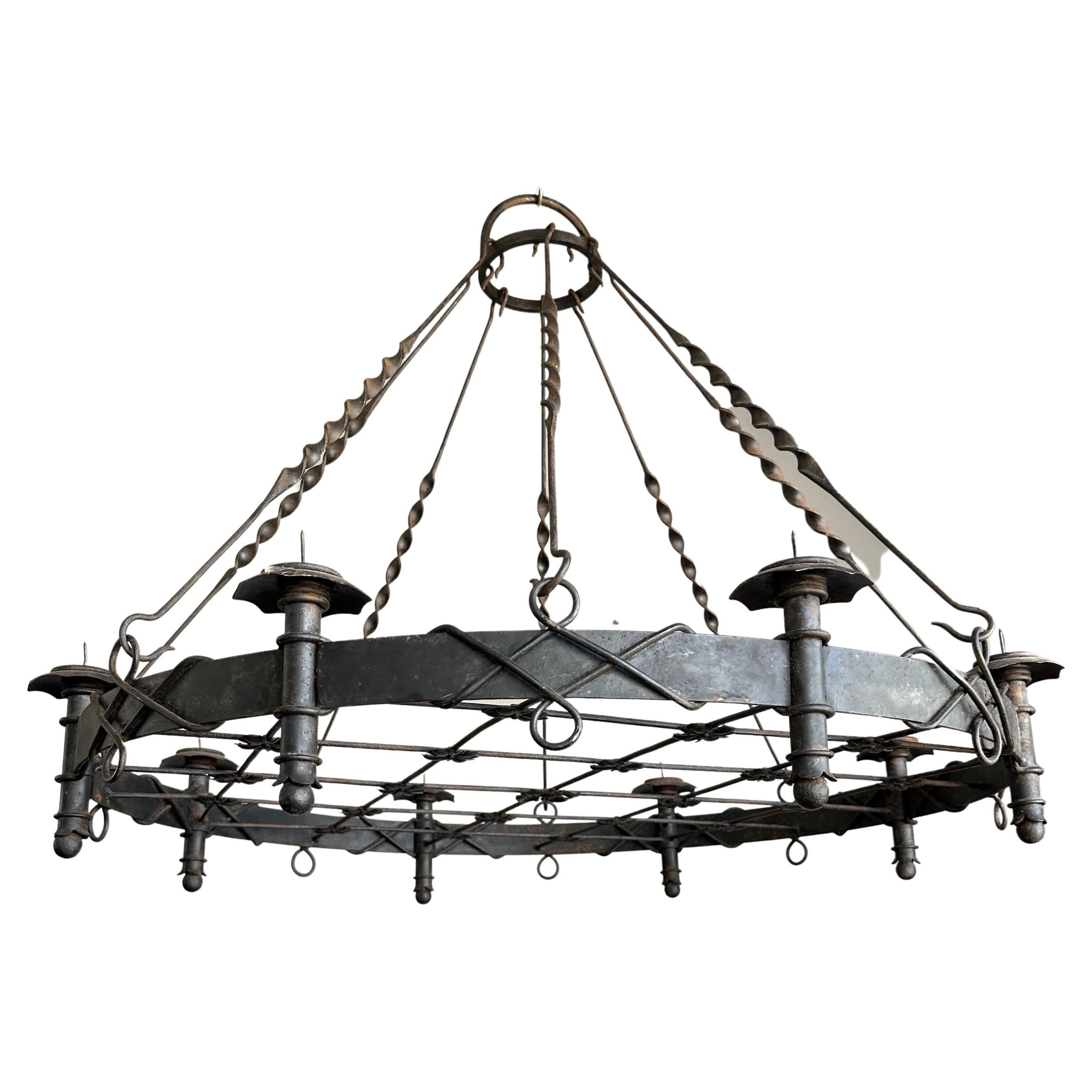 Large Arts & Crafts Wrought Iron Chandelier for Dining Room or Restaurant Etc For Sale