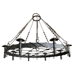 Large Arts & Crafts Wrought Iron Chandelier for Dining Room or Restaurant Etc