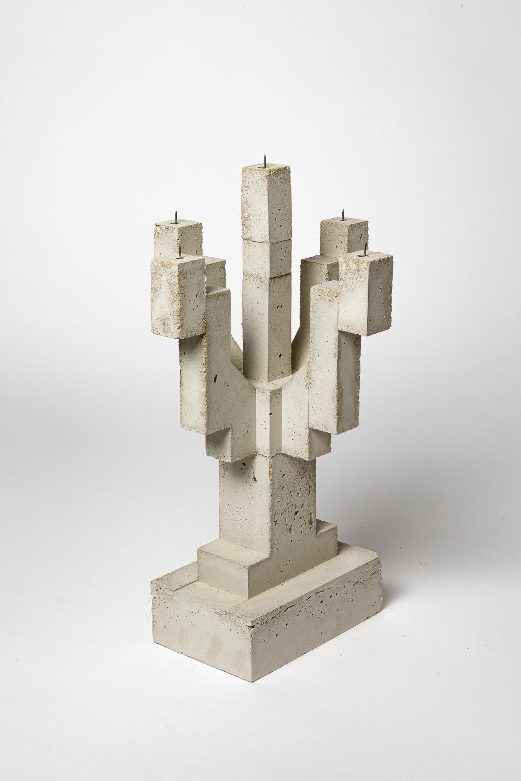 Concrete Large asbtract concrete candlestick by les Usagers unique handmade piece 43 cm For Sale