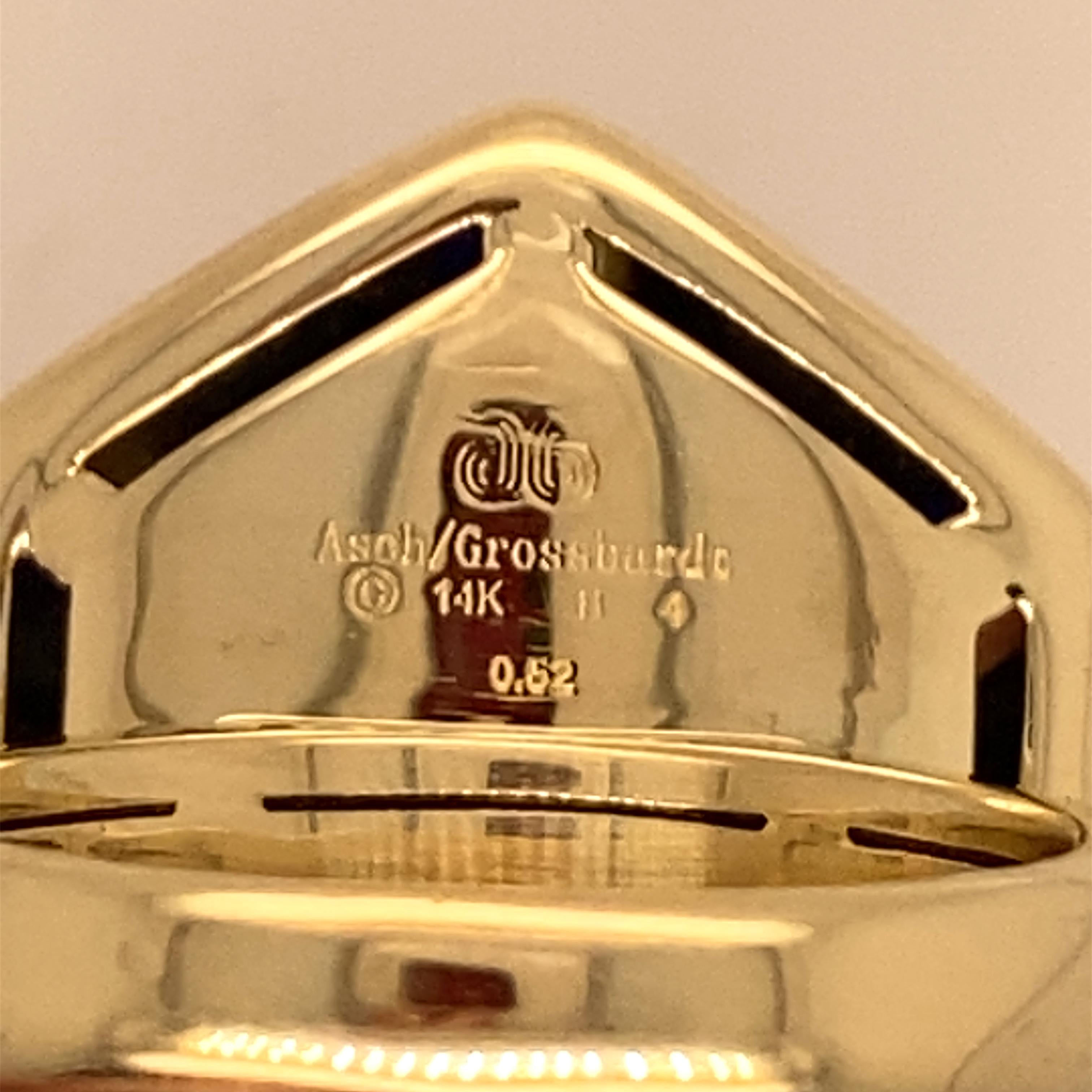 Round Cut Large Asch Grossbardt Inlaid Gold & Diamond Ring
