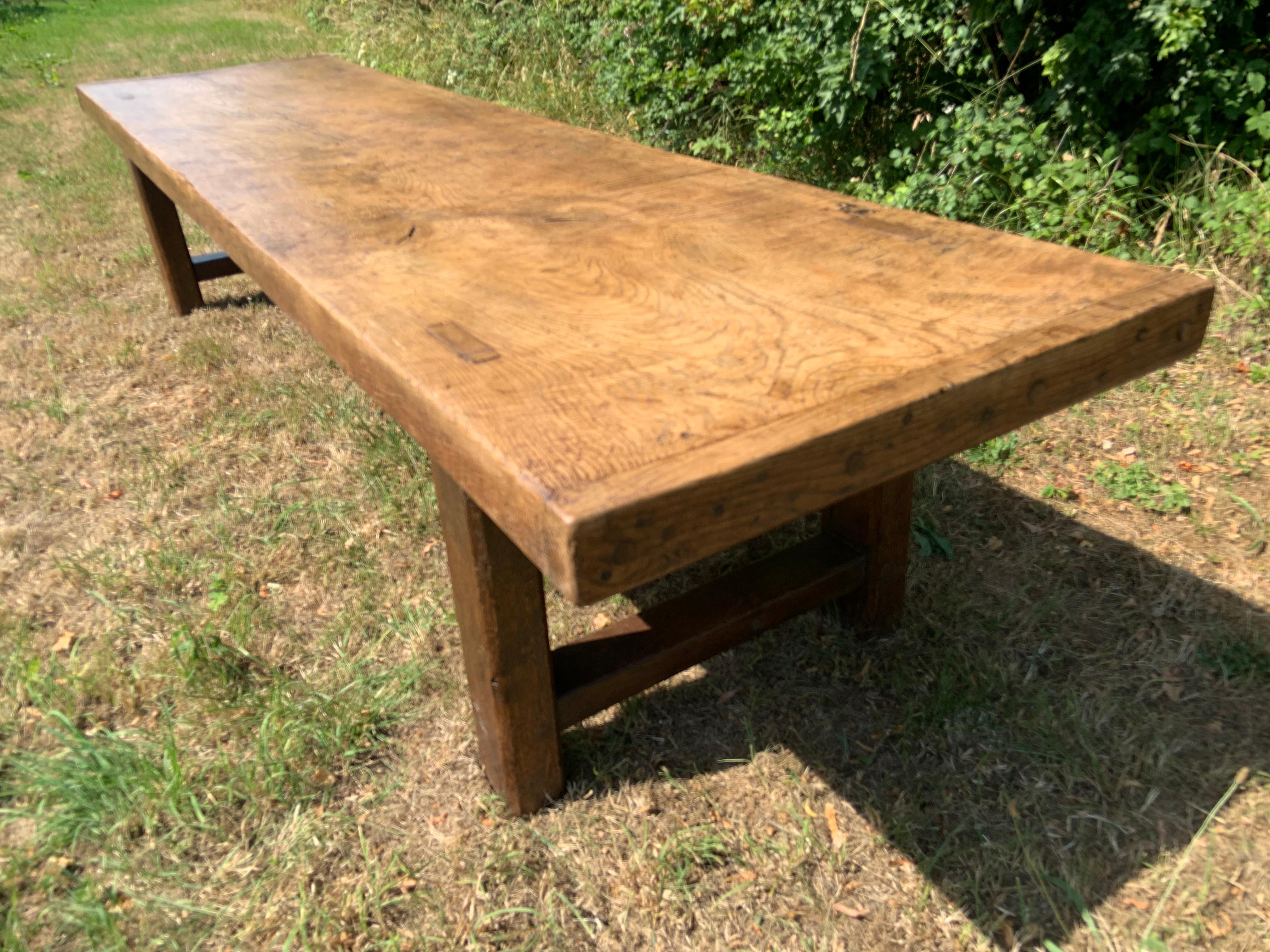 19th Century Large Ash Normandy Farmhouse Dining Table With One Single Plank Top