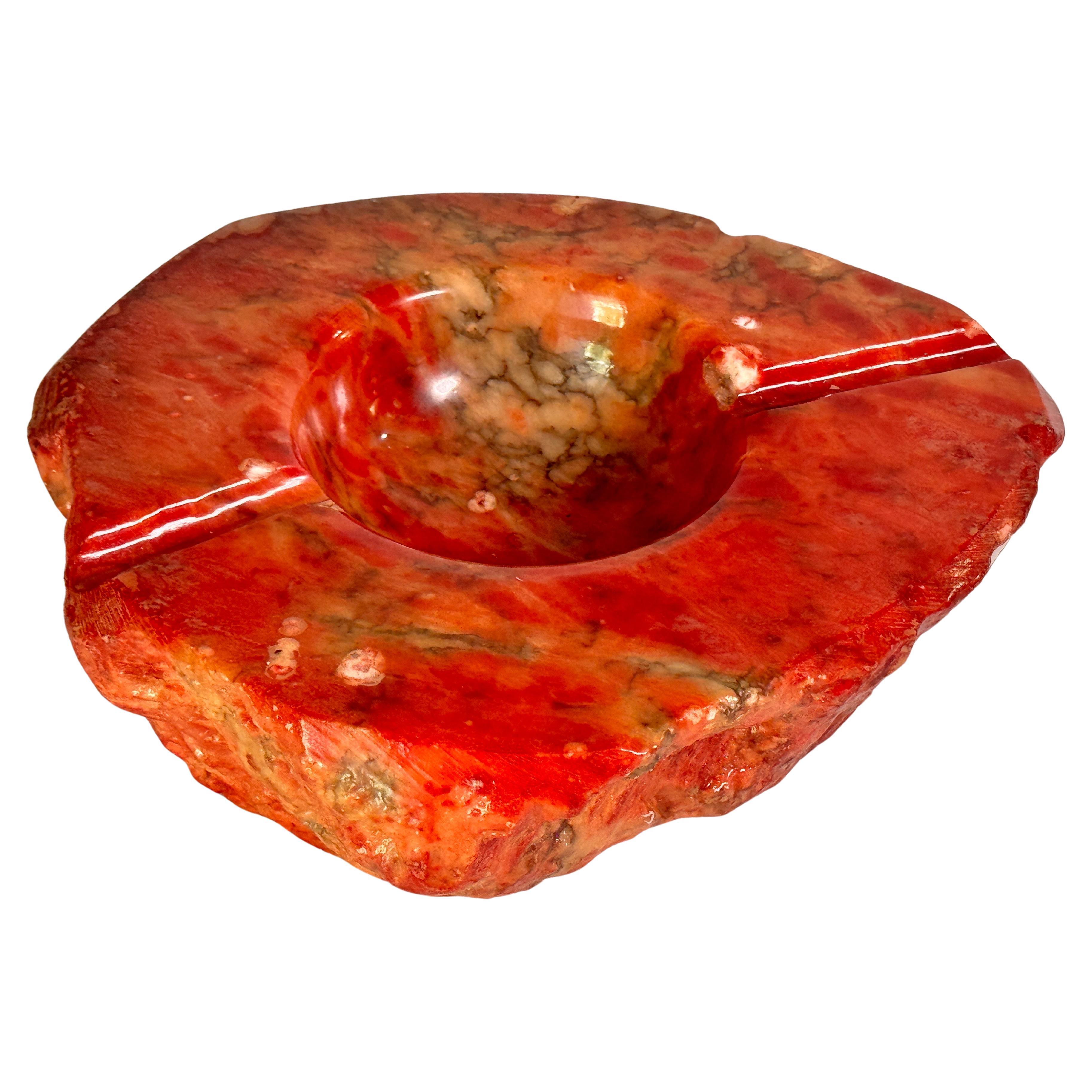 Large Ashtray or Vide Poche in Alabaster in Flash Brown Color Italy 1960