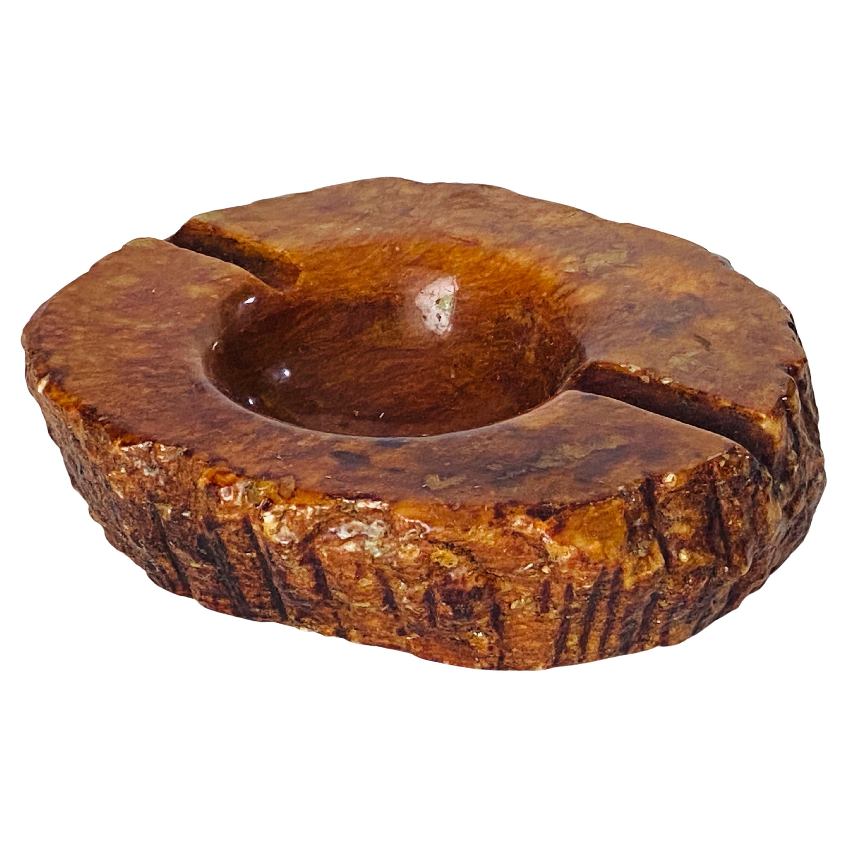 Large Ashtray or Vide Poche in Marble Onyx in Flash Brown Color Italy 1960 For Sale