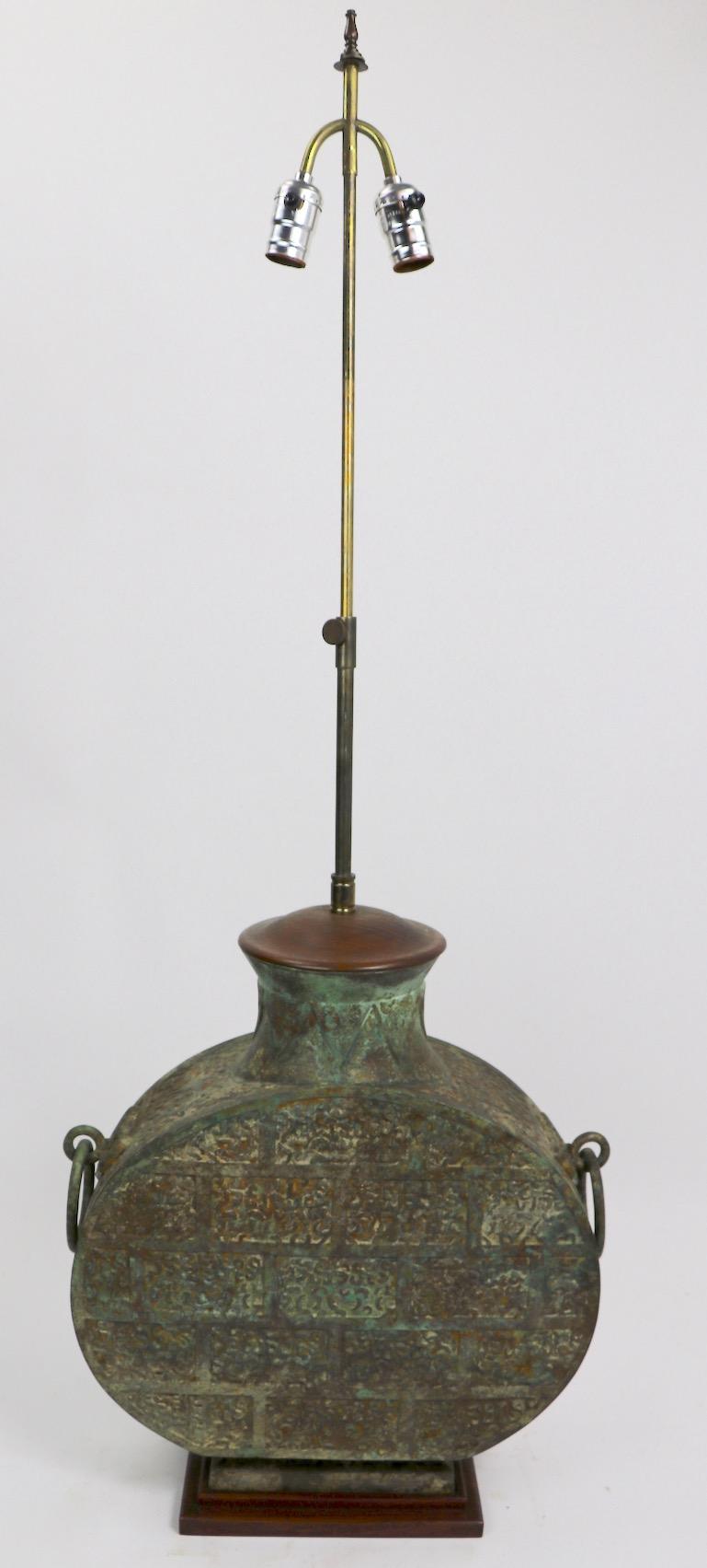 Large Asia Modern Chinese Style Verdigris Bronze Table Lamp 6