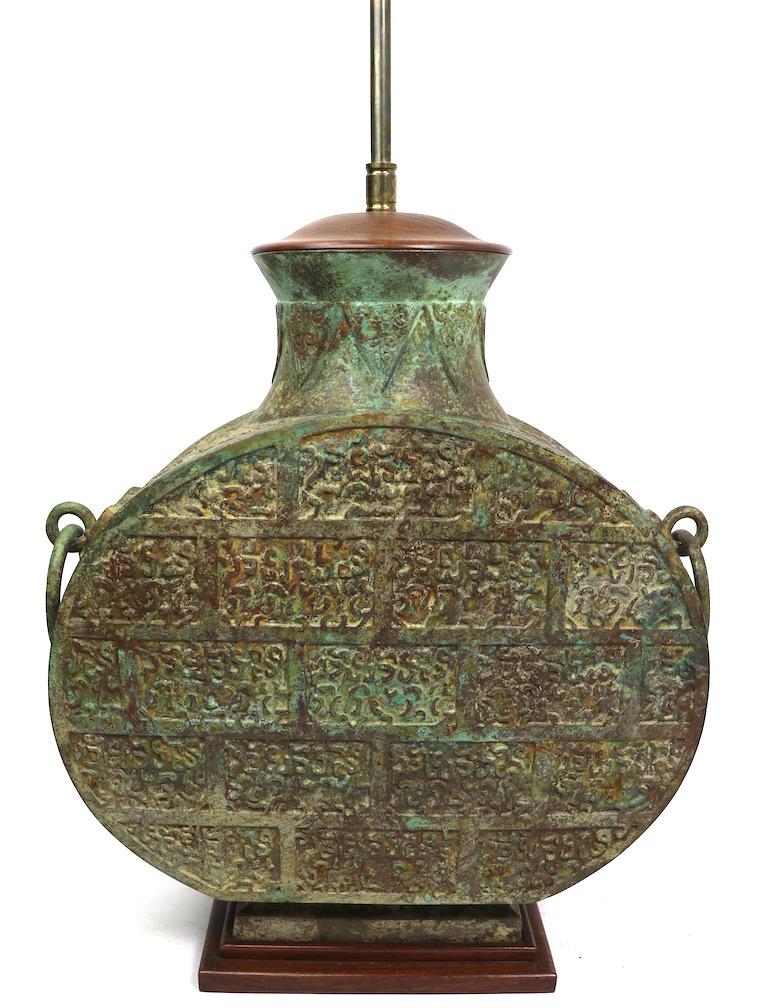 Large Asia Modern Chinese Style Verdigris Bronze Table Lamp 7