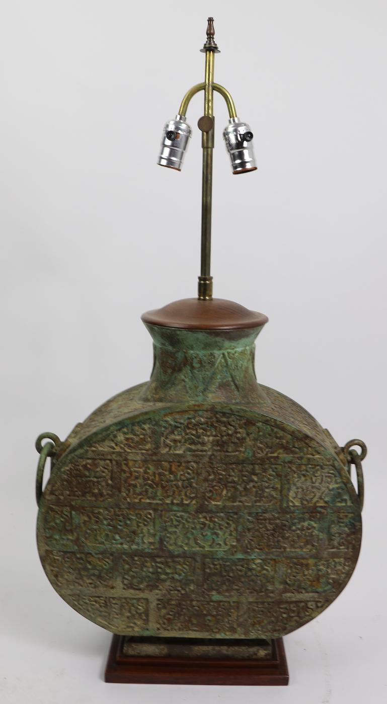 Mid-Century Modern Large Asia Modern Chinese Style Verdigris Bronze Table Lamp