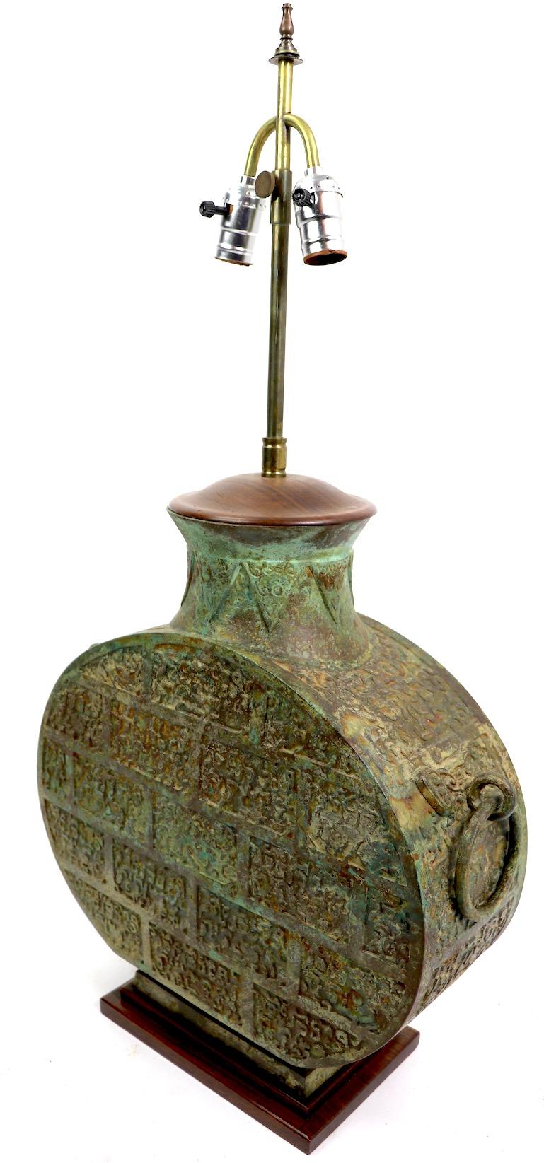 Large Asia Modern Chinese Style Verdigris Bronze Table Lamp 3