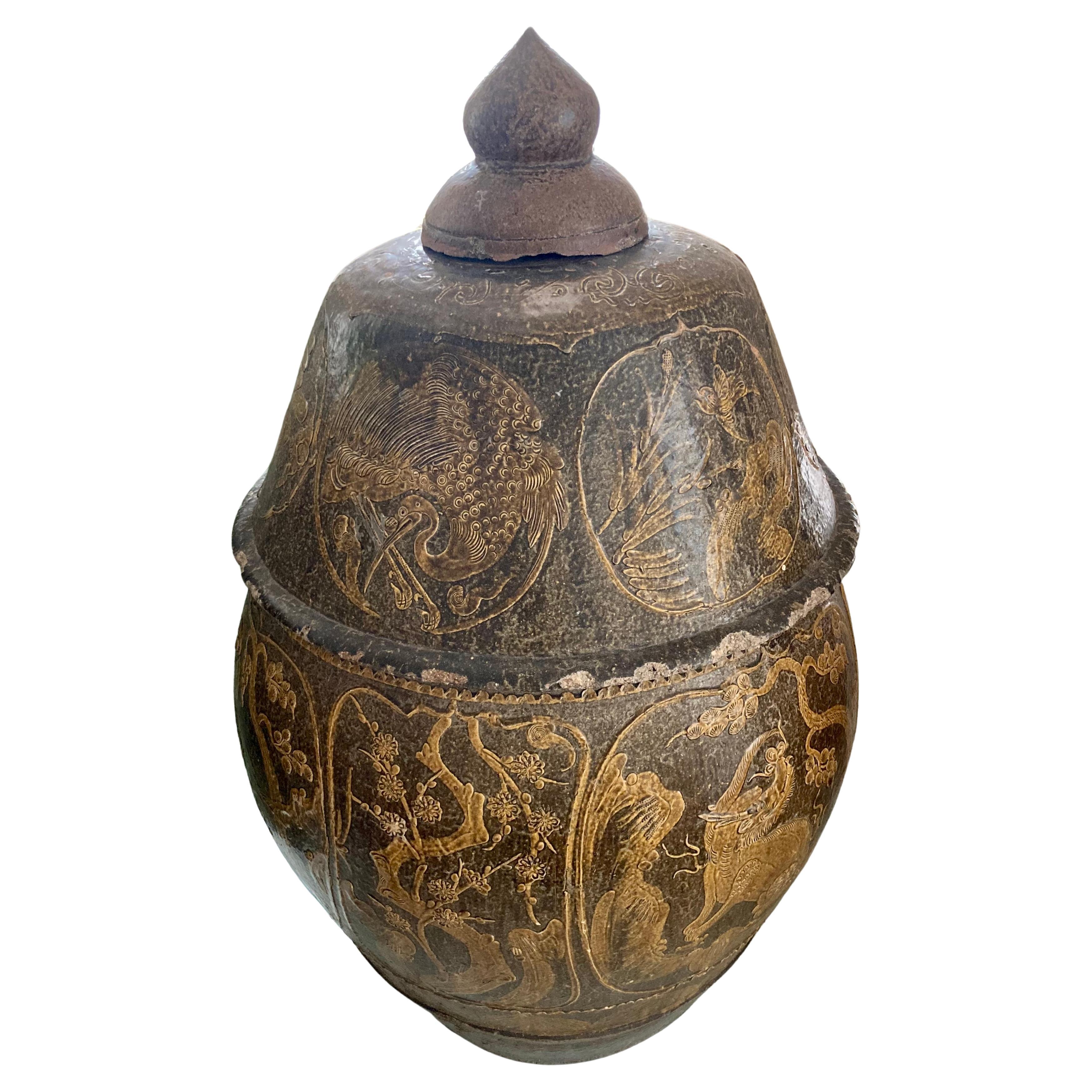 Large Asian 3-Piece Covered Egg Pot For Sale