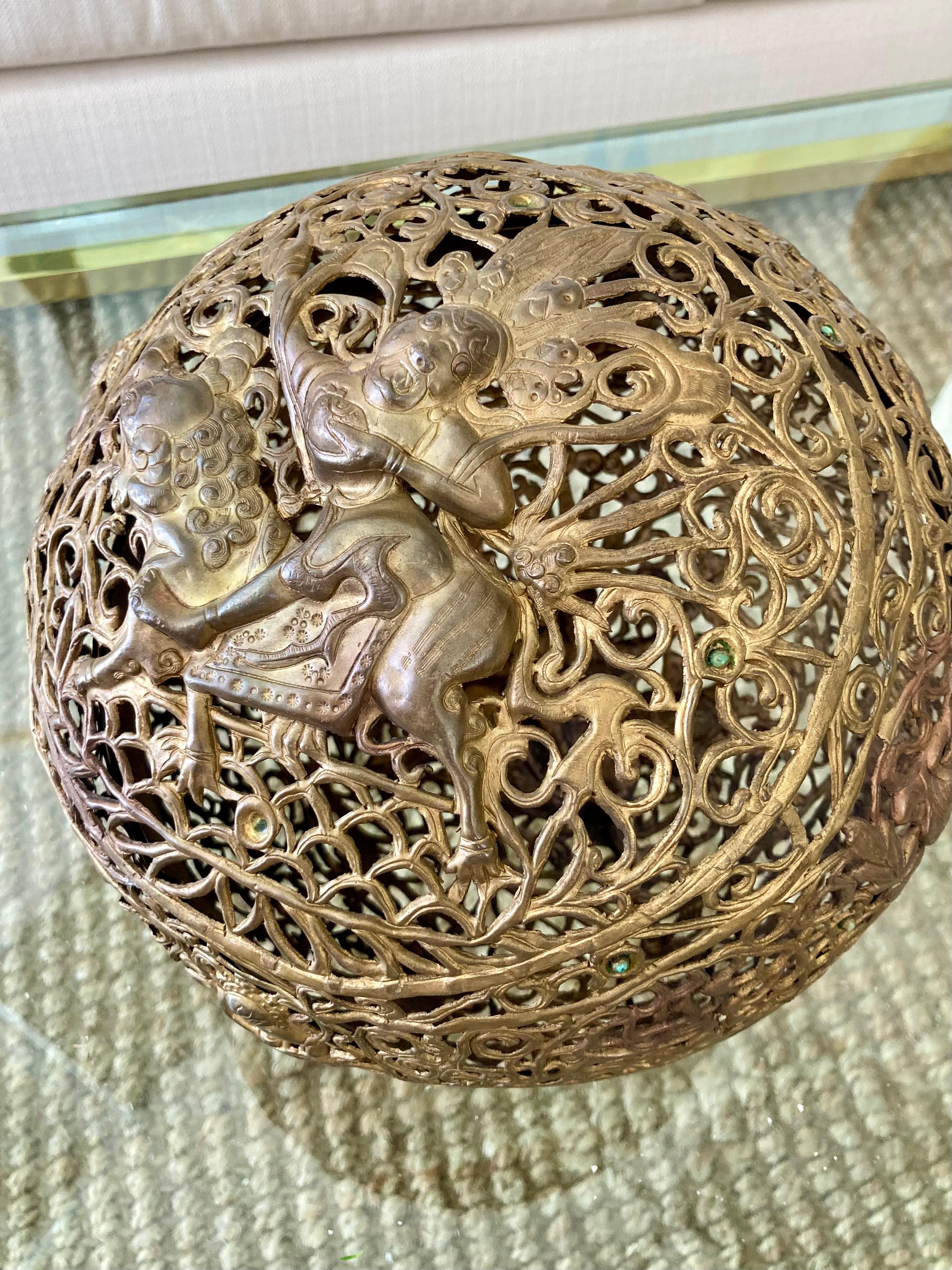 Beautiful large Asian brass ball inciense holder. We have a slightly bigger piece in our inventory so collect both! From the estate of Tony Duquette.