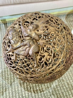 Large Asian Brass Ball Incense Holder
