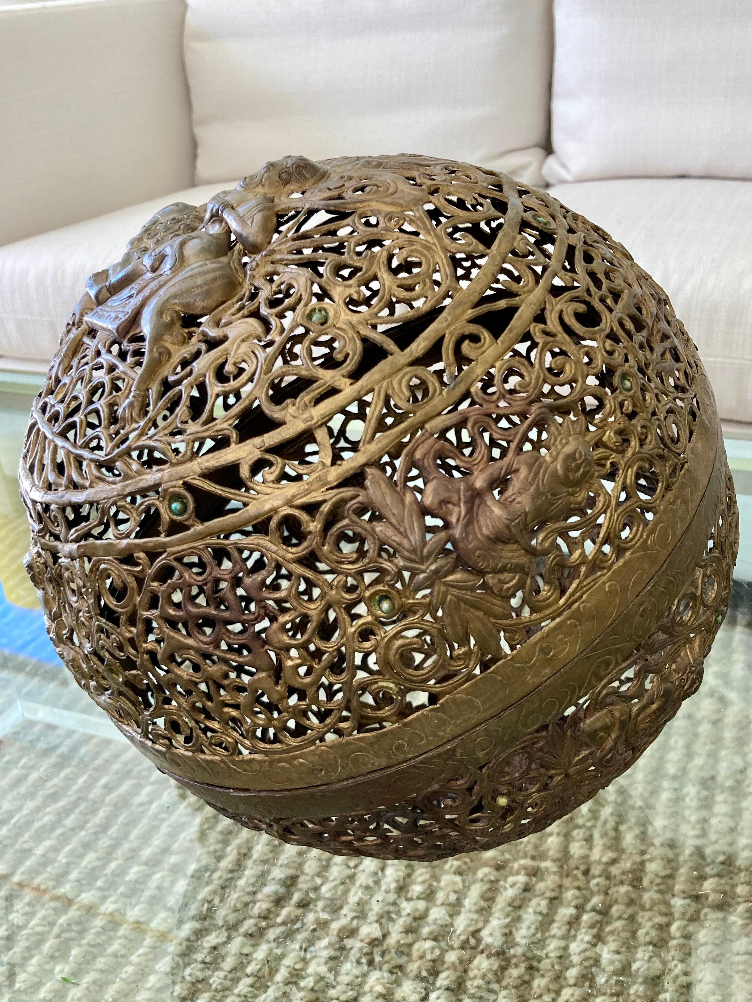 Other Large Asian Brass Ball Incense Holder For Sale