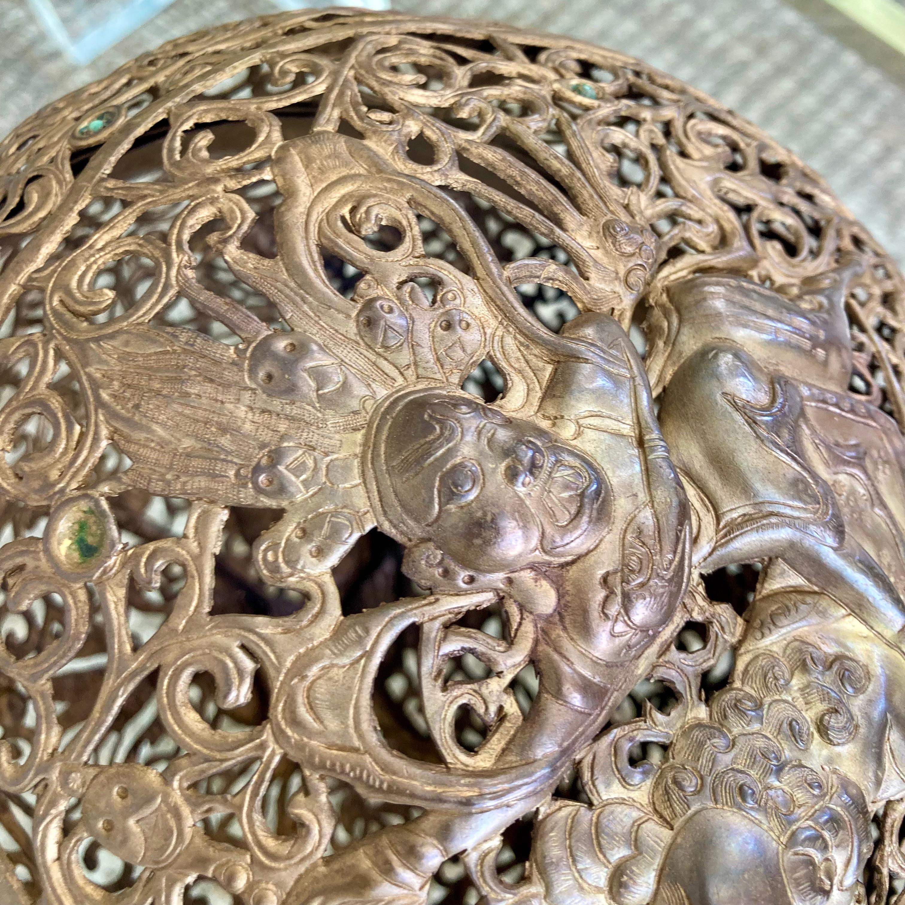 Large Asian Brass Ball Incense Holder For Sale 2