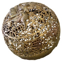 Large Asian Brass Ball Incense Holder