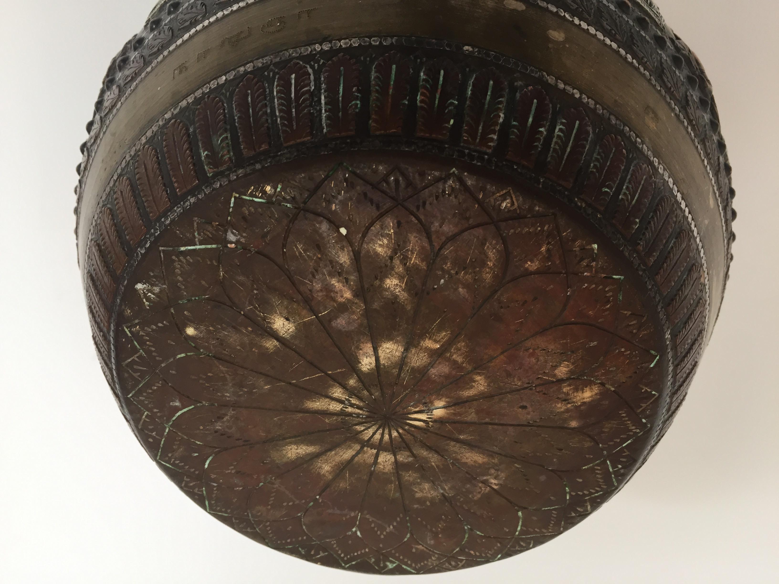 Large Burmes Brass, Copper, Silver Inlaid Ceremonial Bowl with Avatars of Vishnu For Sale 13