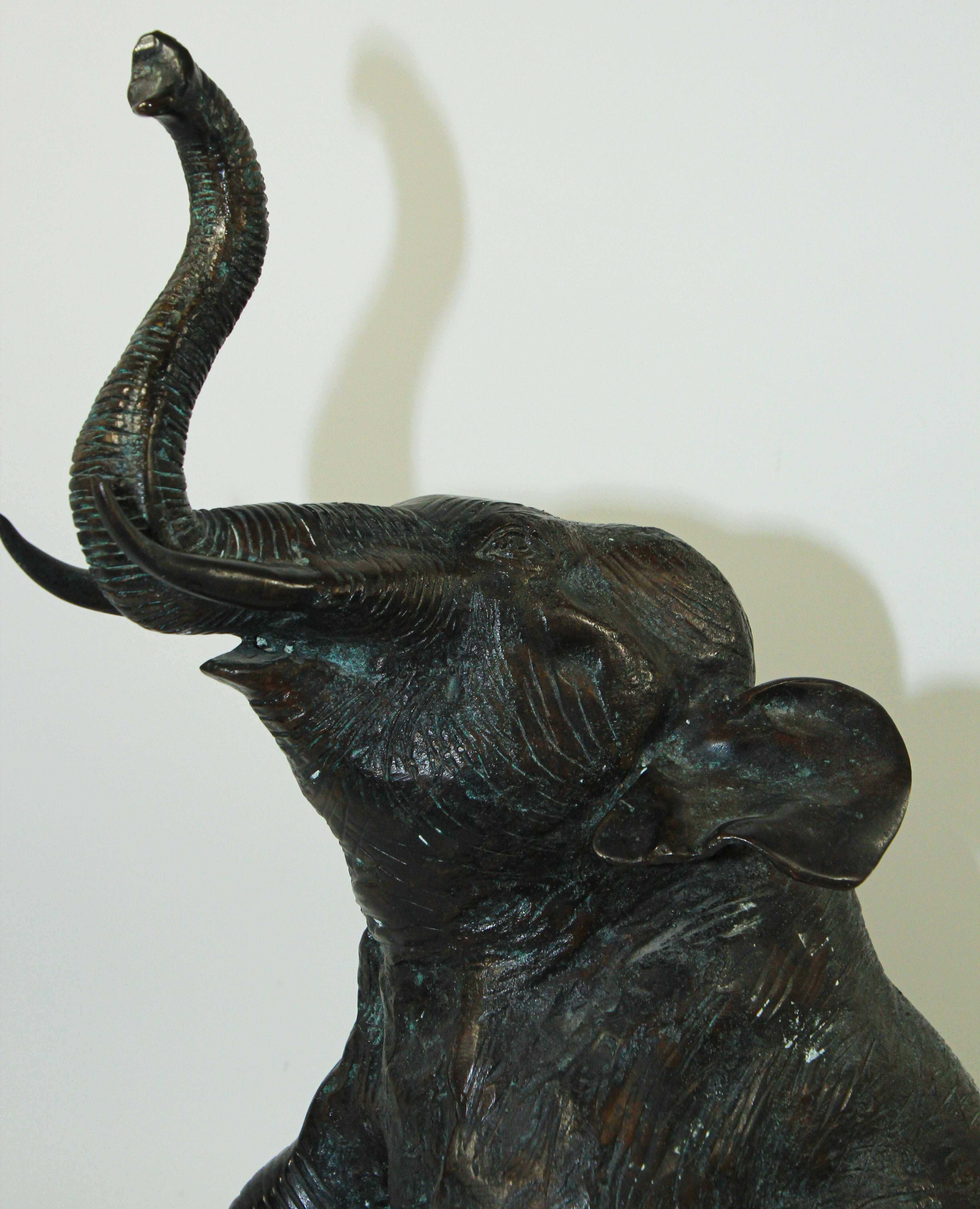 Large Asian Bronze Elephant with Trunk Up 3