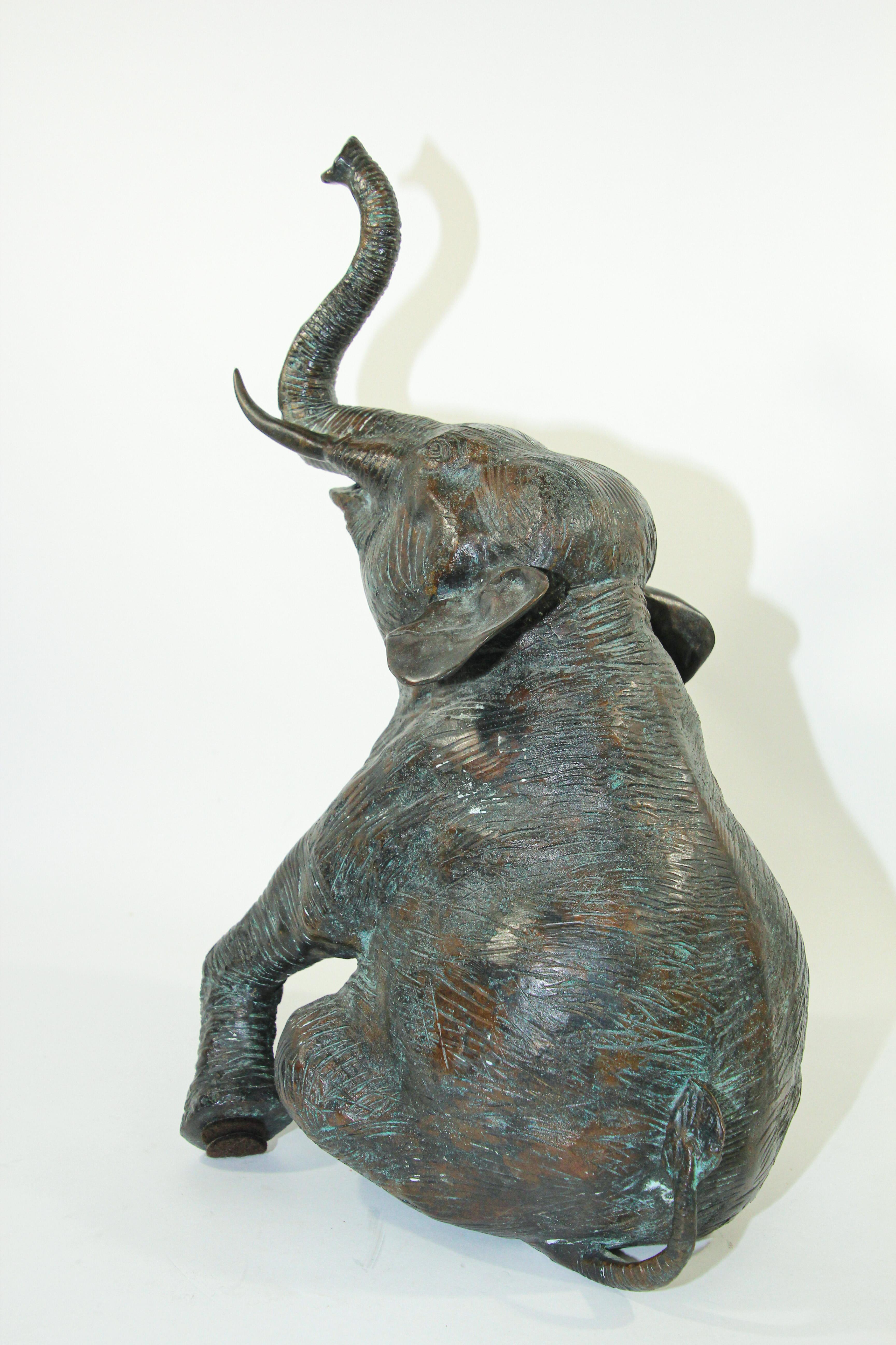 Large Asian Bronze Elephant with Trunk Up 4